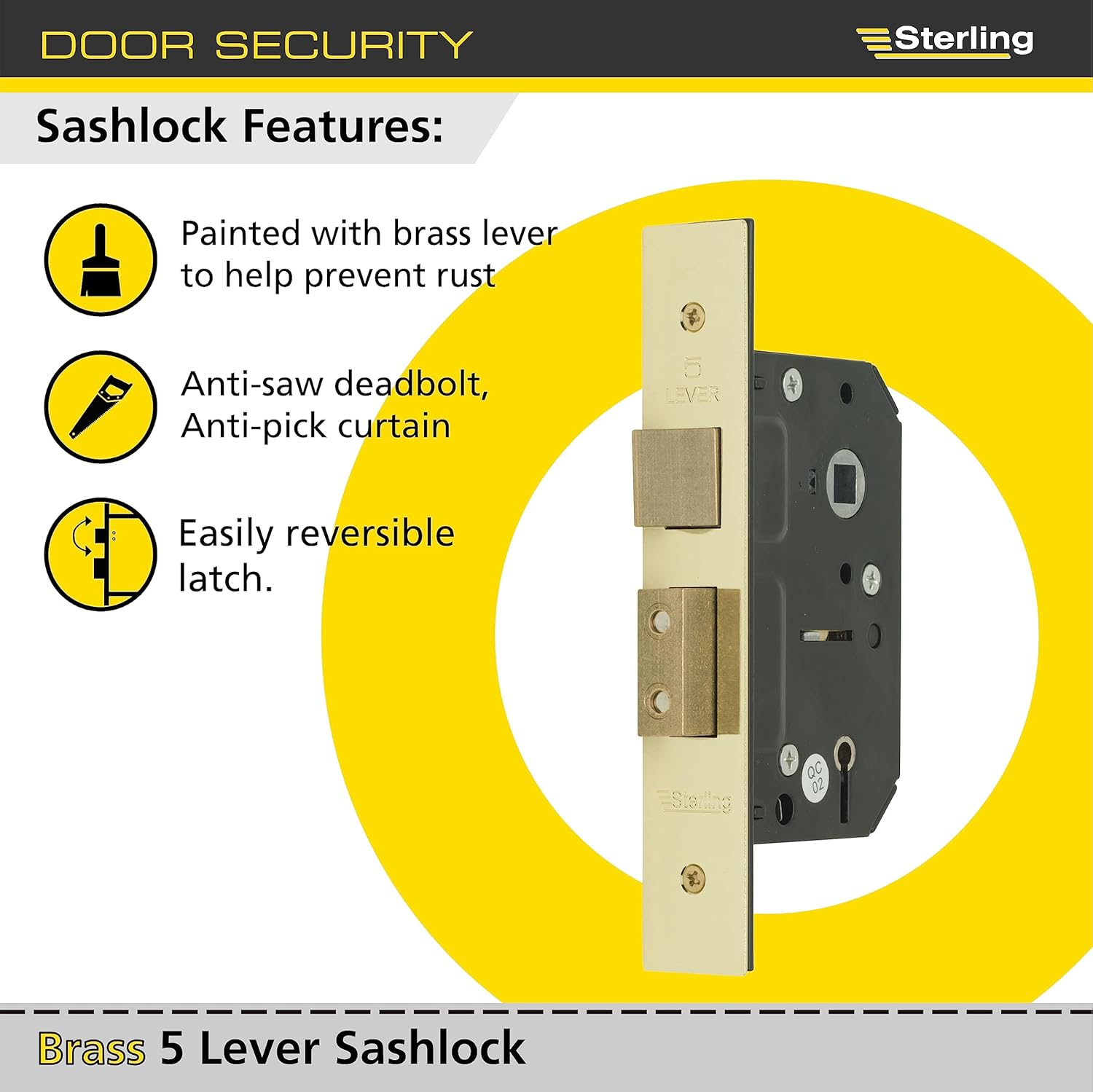 Sterling MLS525 2.5-Inch/65Mm 5-Lever Sashlock - Brass image number 4
