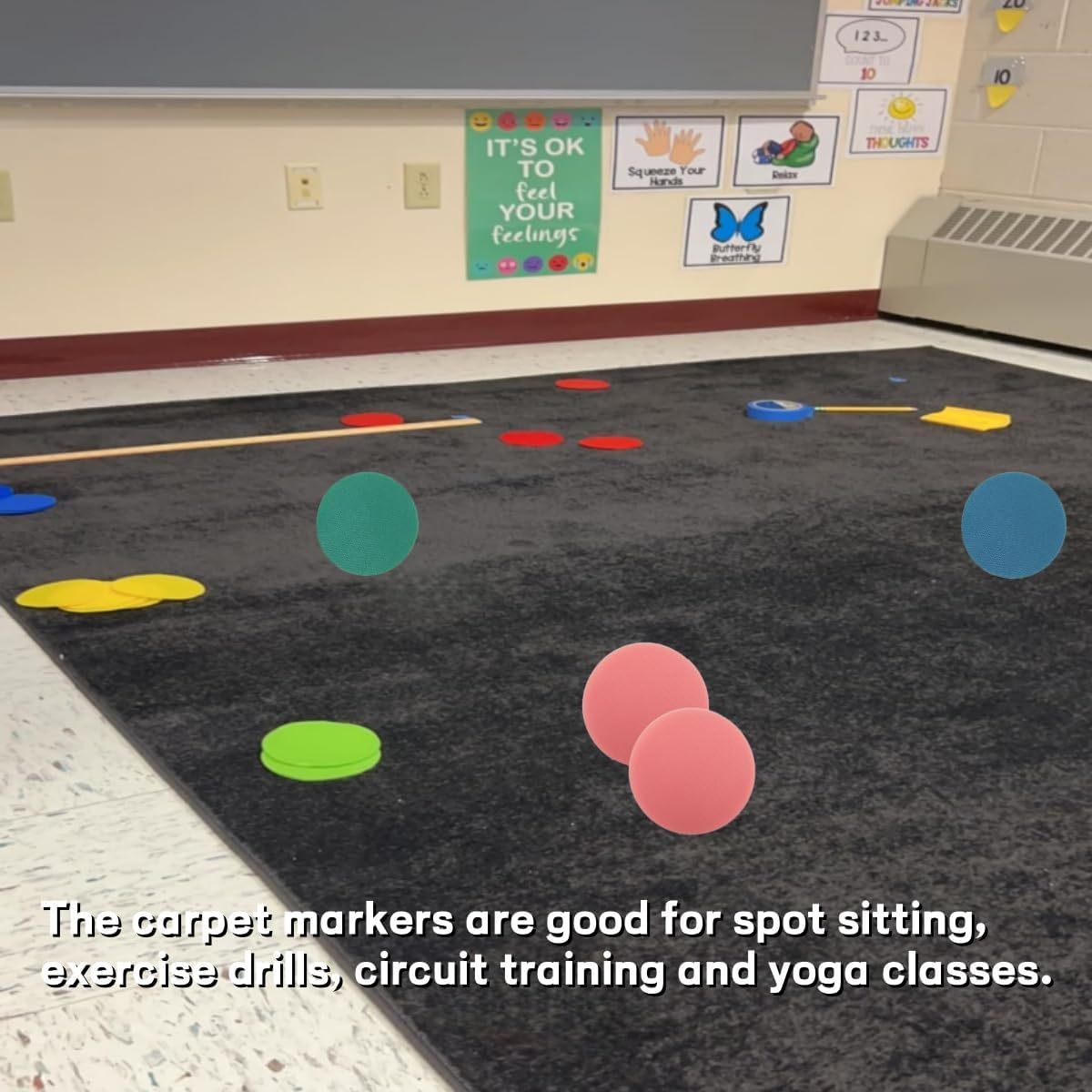 Gewaha 36Pcs Velcro round Carpet Spot Marker, Multipurpose Floor Circle Spots Nylon Carpet Markers for Teacher, Floor Dots and Sport Activities image number 1