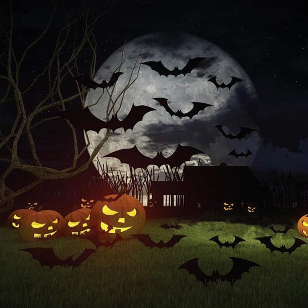 Weforu 120Pcs/Lot 3D DIY PVC Black Bat Wall Sticker Room Home Decor Art Halloween Decoration Gift Removable Wall Decals