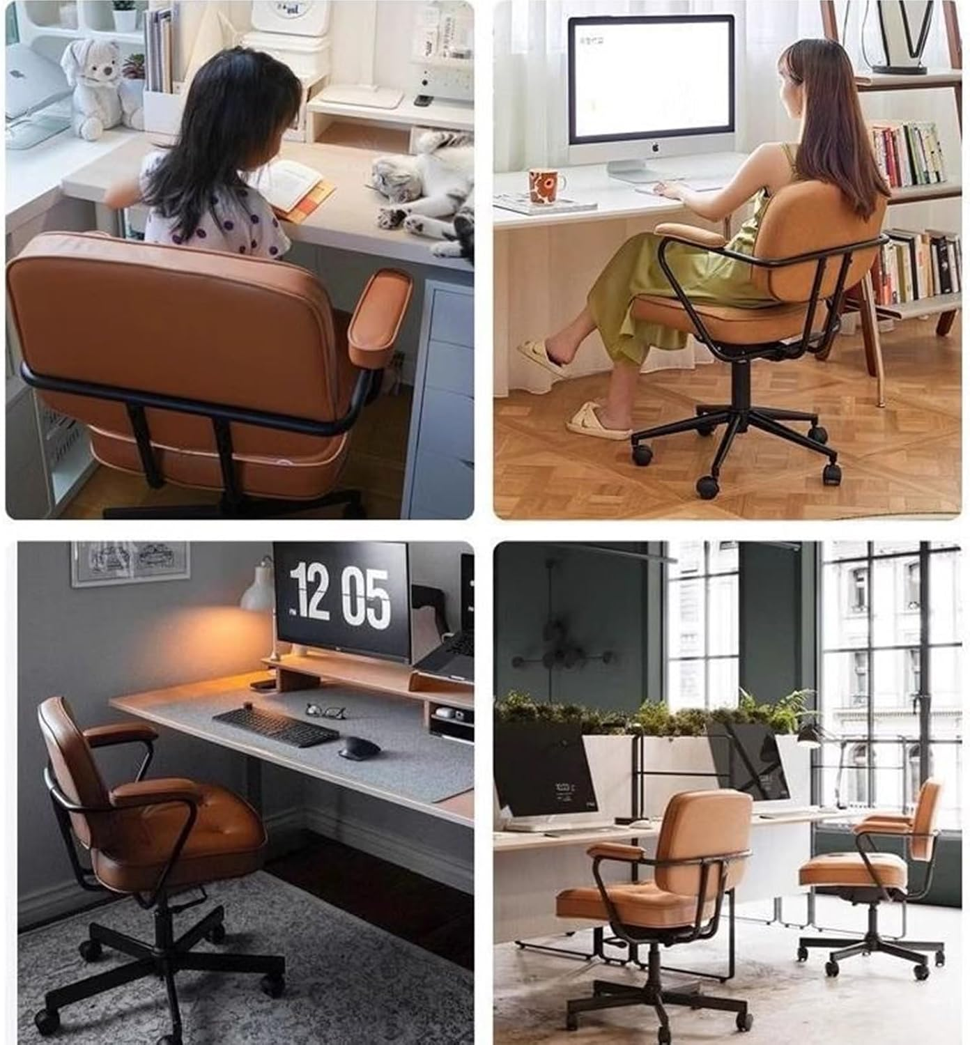 Minexiaojia Home Office Chair with Adjustable Height, 360&deg; Swivel PU Leather Desk Chair - Armrest Computer Chair for Back Support, Comfortable Rolling Chair for Home Office, Gaming Chair (Black) - Black image number 2