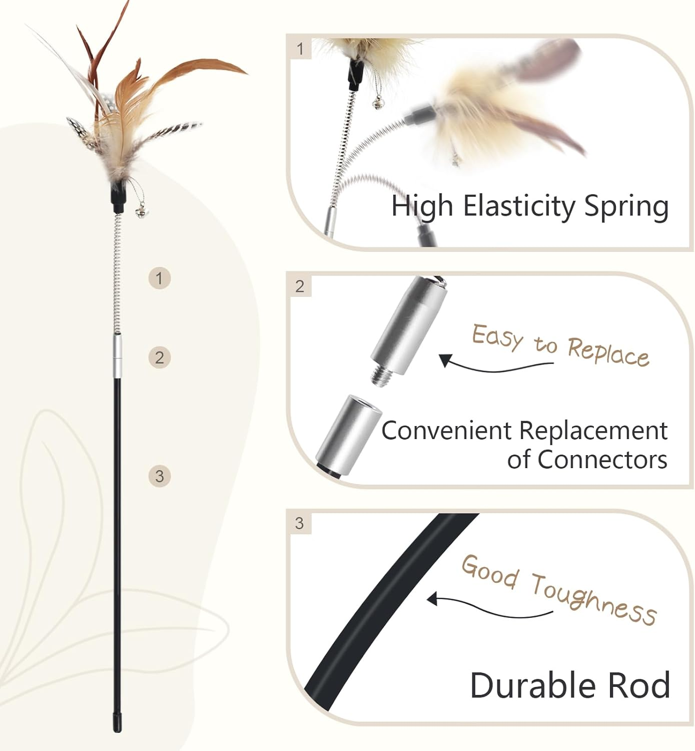 SONGWAY Cat Feather Wand Toy - Cat Teaser Toy Wand with 4 Flexible Spring Feather Refills, Interactive Cat Toys for Indoor Cats Kitten image number 1