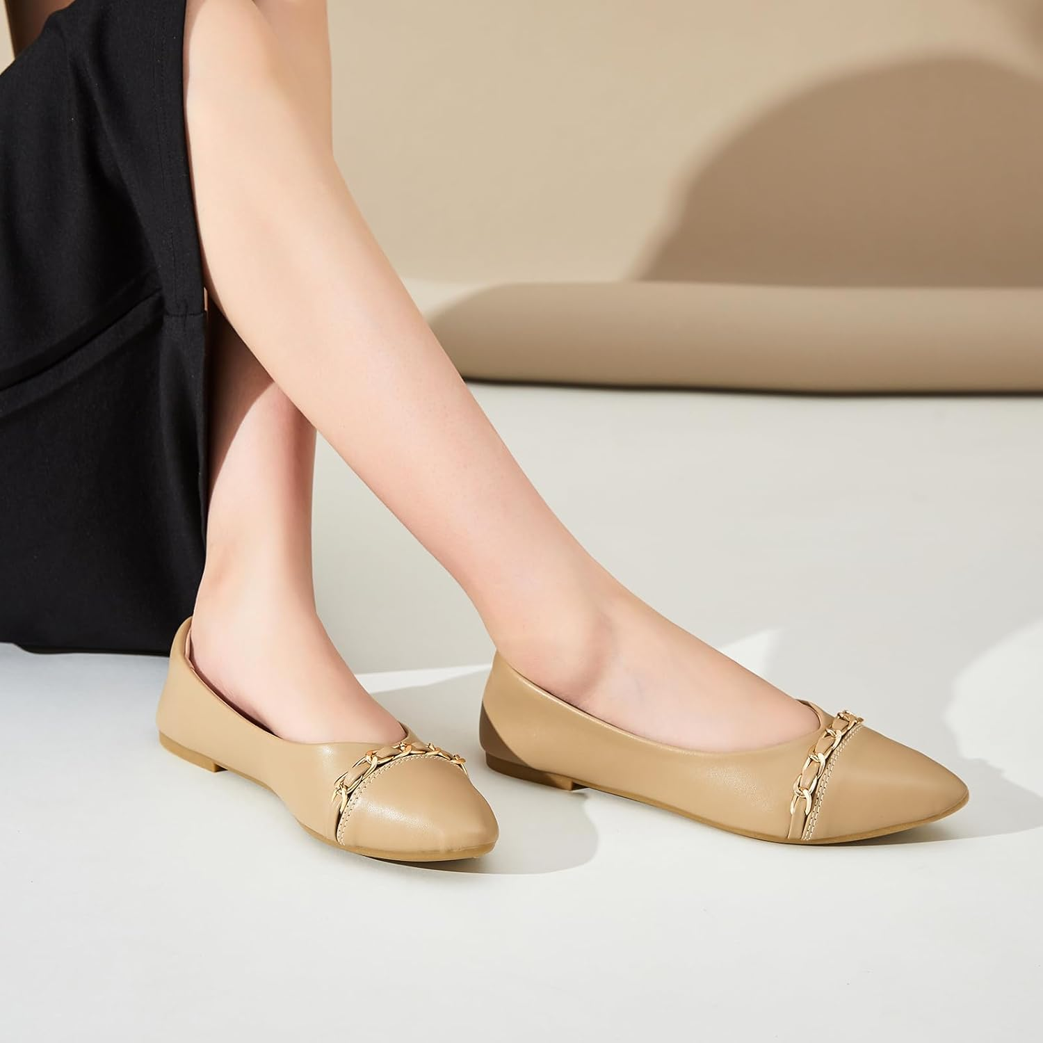 FINIWOR Ballet Flat Shoes for Womens,Pu Leather Dress Shoes,Women Pointed Toe Flat Shoes Casual, Comfortable Slip on Flats Shoes Women image number 2