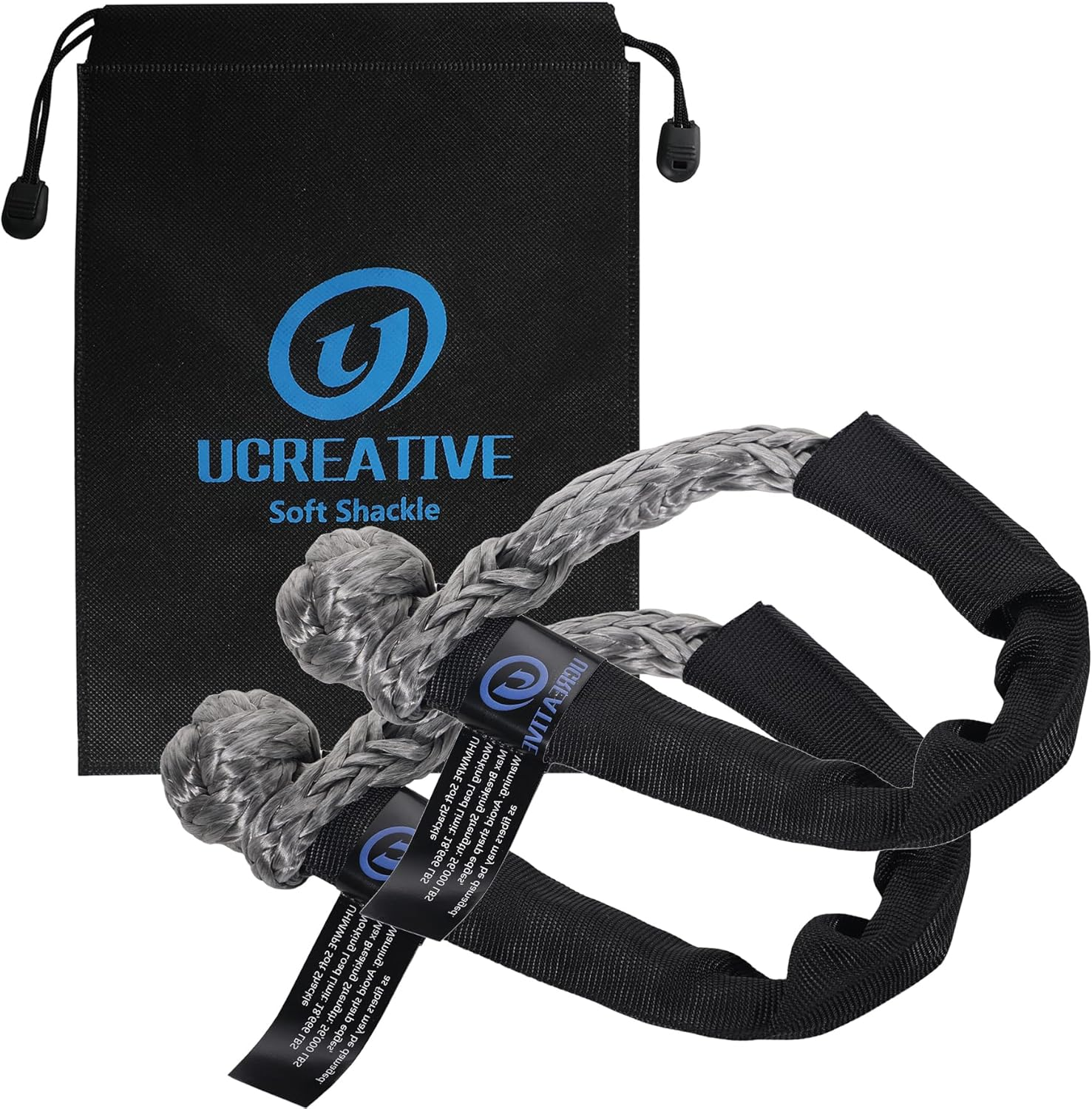 Ucreative 2Pcs Synthetic Soft Shackle 1/2 Inch X 22 Inch (56,000Lbs Breaking Strength) with Extra Sleeves (Gray)