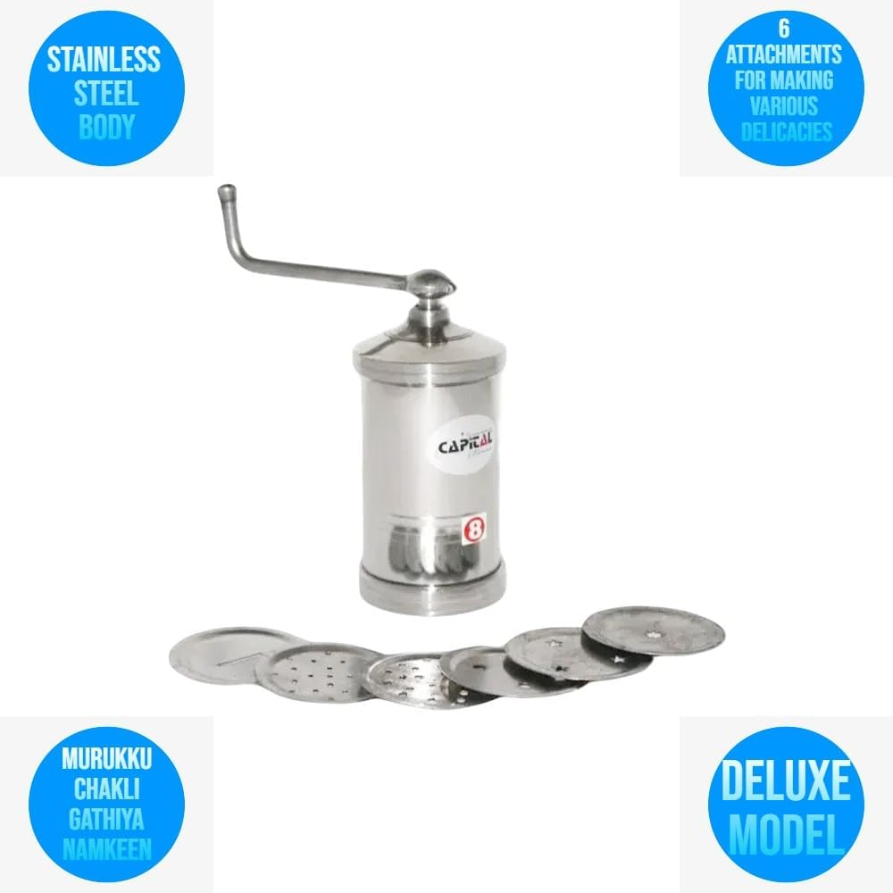 Stainless Steel Sev Sancha, Snack/Murukku/Noodle Maker with with Multiple Discs 6 Net image number 2