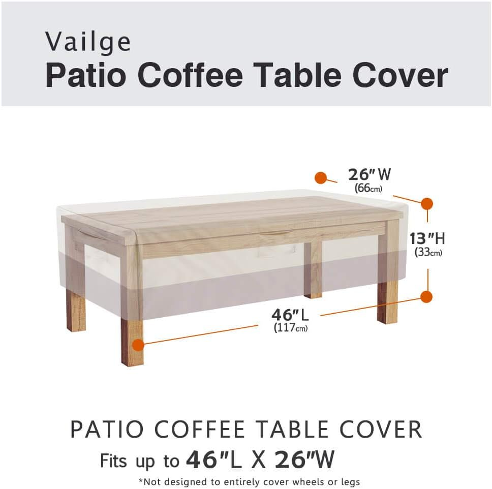 Vailge Rectangular Coffee Table Cover - Outdoor Lawn Patio Furniture Covers with Padded Handles and Durable Hem Cord - Heavy Duty and Waterproof,Fits Large Rectangular Coffee Table (Beige & Brown)