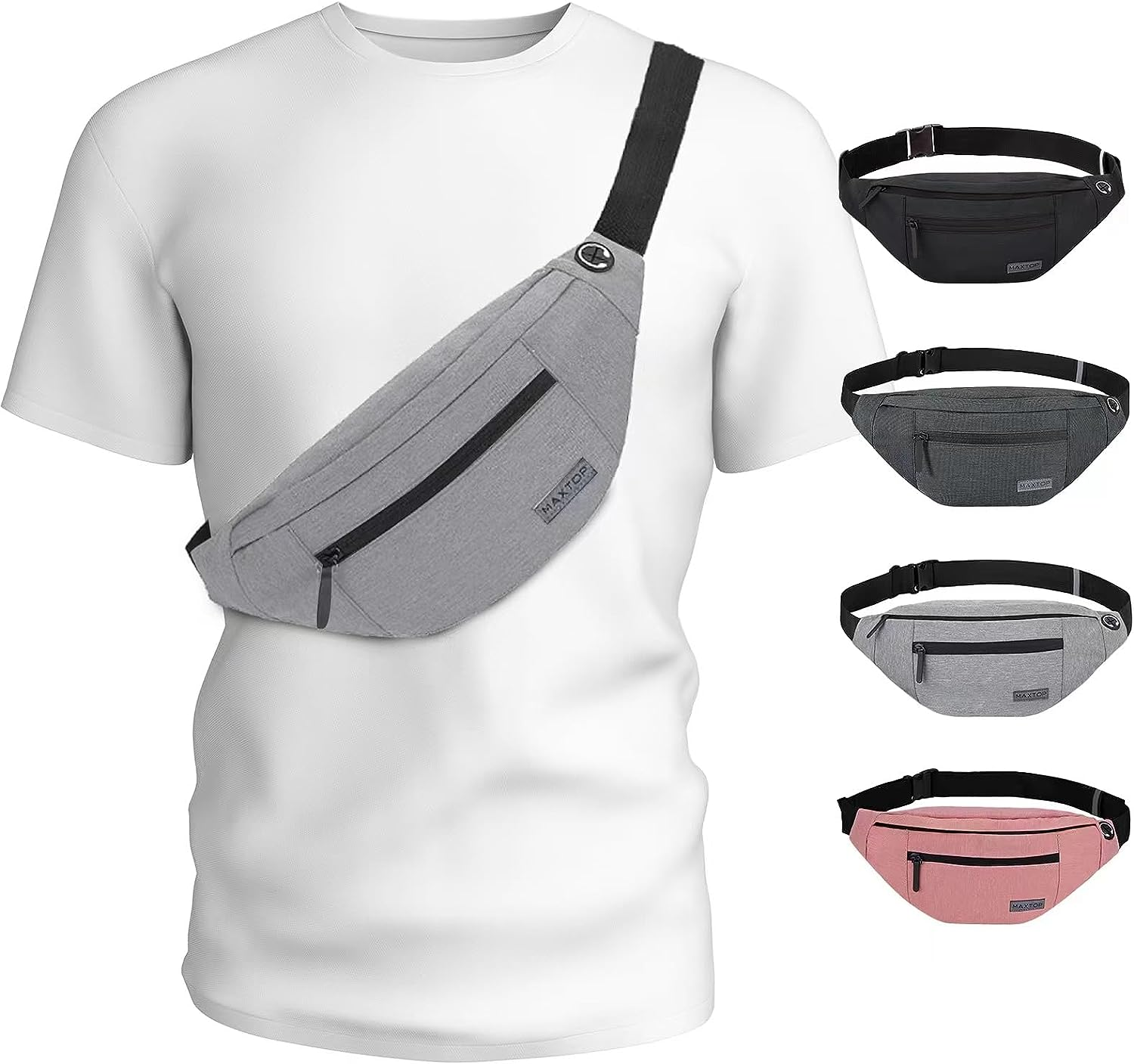 Large Fanny Packs for Women Men with 4-Zipper Pockets,Gifts for Enjoy Festival Sports Workout Traveling Running Casual Hands-Free Water-Resistant Waist Pack Bag Wallets Carrying All Size of Phones