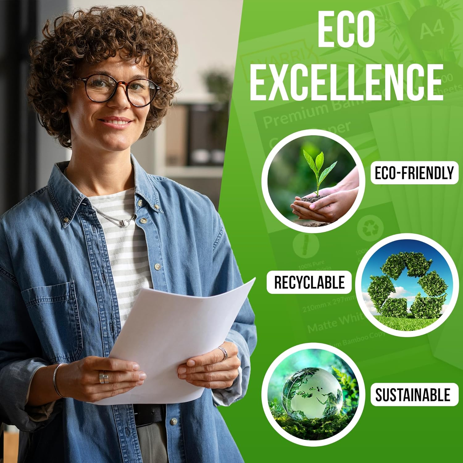 Avarrix Australia Bamboo Copy Paper A4, 500 Sheets, 1 Ream, 80 GSM, Matte White, Ideal for Home Office and Laser/Inkjet Printers, Eco-Friendly, Recyclable and Sustainable image number 1