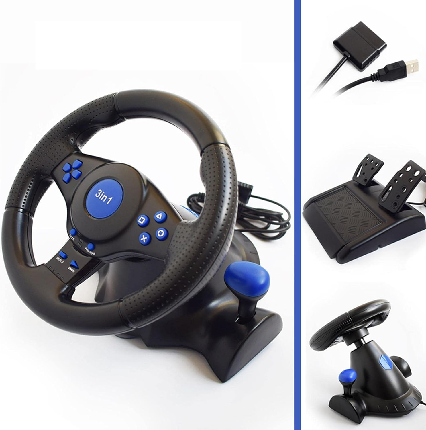 Racing Steering Wheel for PS3 PC Game, USB Vibration, with Pedals Brake image number 5