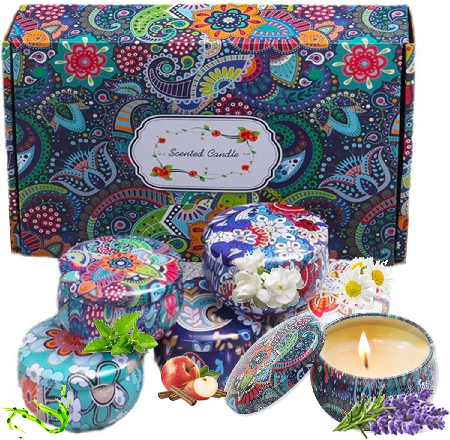 EZKOXAH Scented Candles Gift Box Set 85G X 6, Pure Natural Soy Wax, Portable Travel Tin Jar Aromatherapy for Her Christmas, Valentine'S, Mother'S Day, Mom Birthday, Women (Pack of 6)