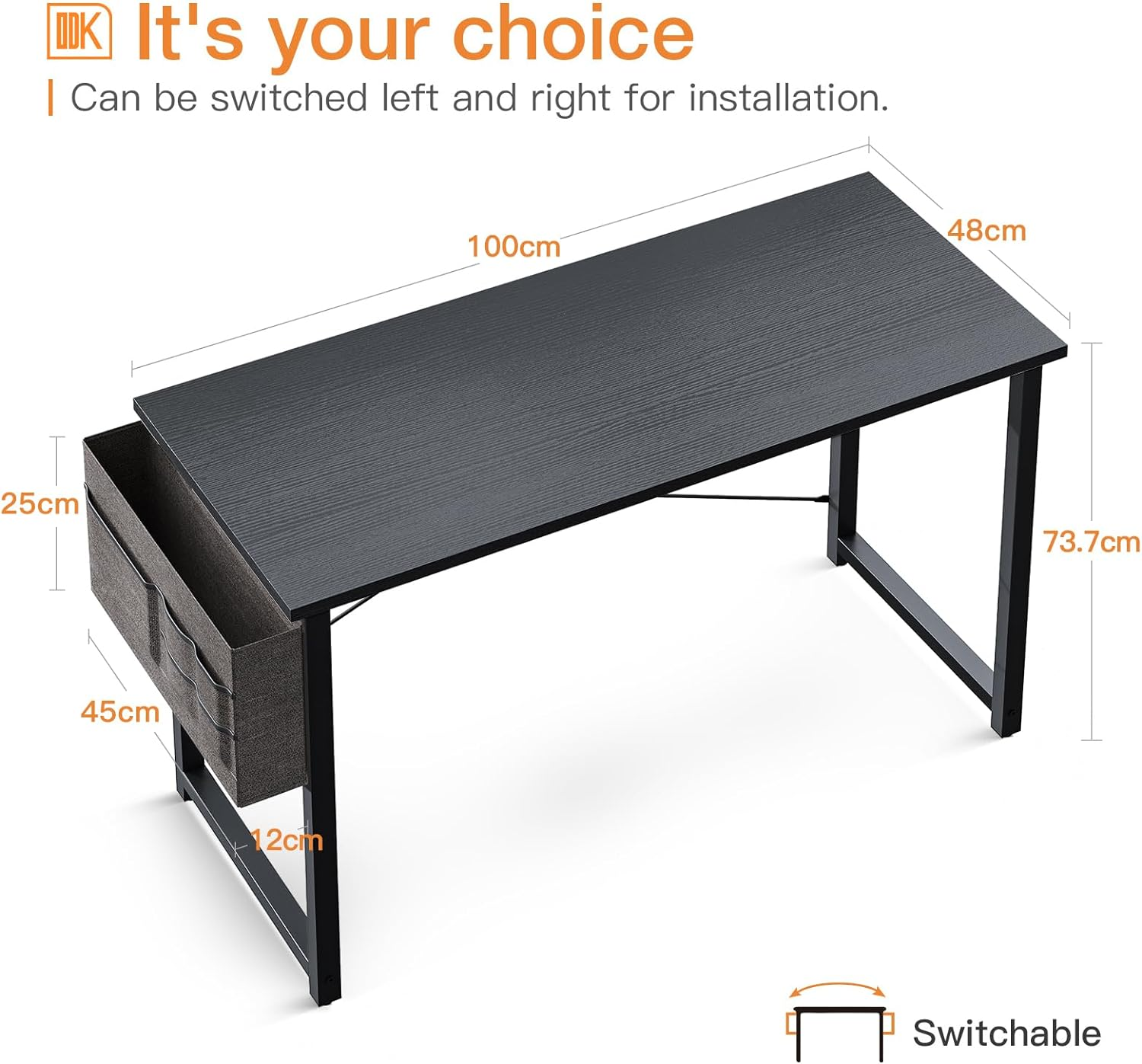 ODK 40Inch Computer Desk with Storage Bag&Metal Legs,Home Office Desk with Headphone Hook, Modern Computer Tale, Writing Table, Simple Style PC Table for Work Study Writing,Black,100 * 48 * 73.7Cm image number 6