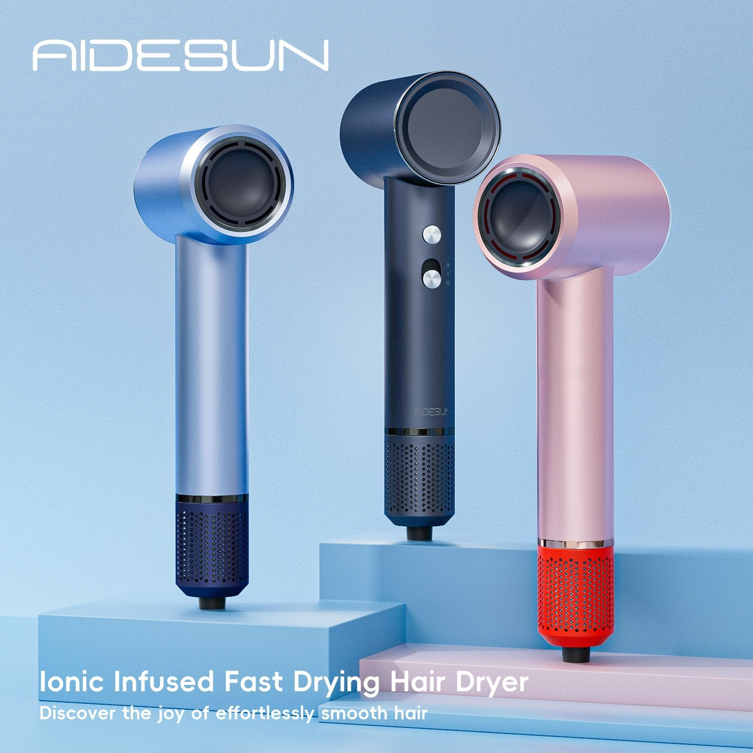 Aidesun Ultraspeed Hair Dryer 66M/S Airflow (Grey), 110000 Rpm Rotation Speed, Ionic/Anionic Conditioning, Powerful 1500W Motor Blower, Suitable for Frizzy Hair, 3 Temperature Control and 2 Speed Settings, Small and Lightweight, Great for Travel, Salon and Professional Hair Dryer image number 3