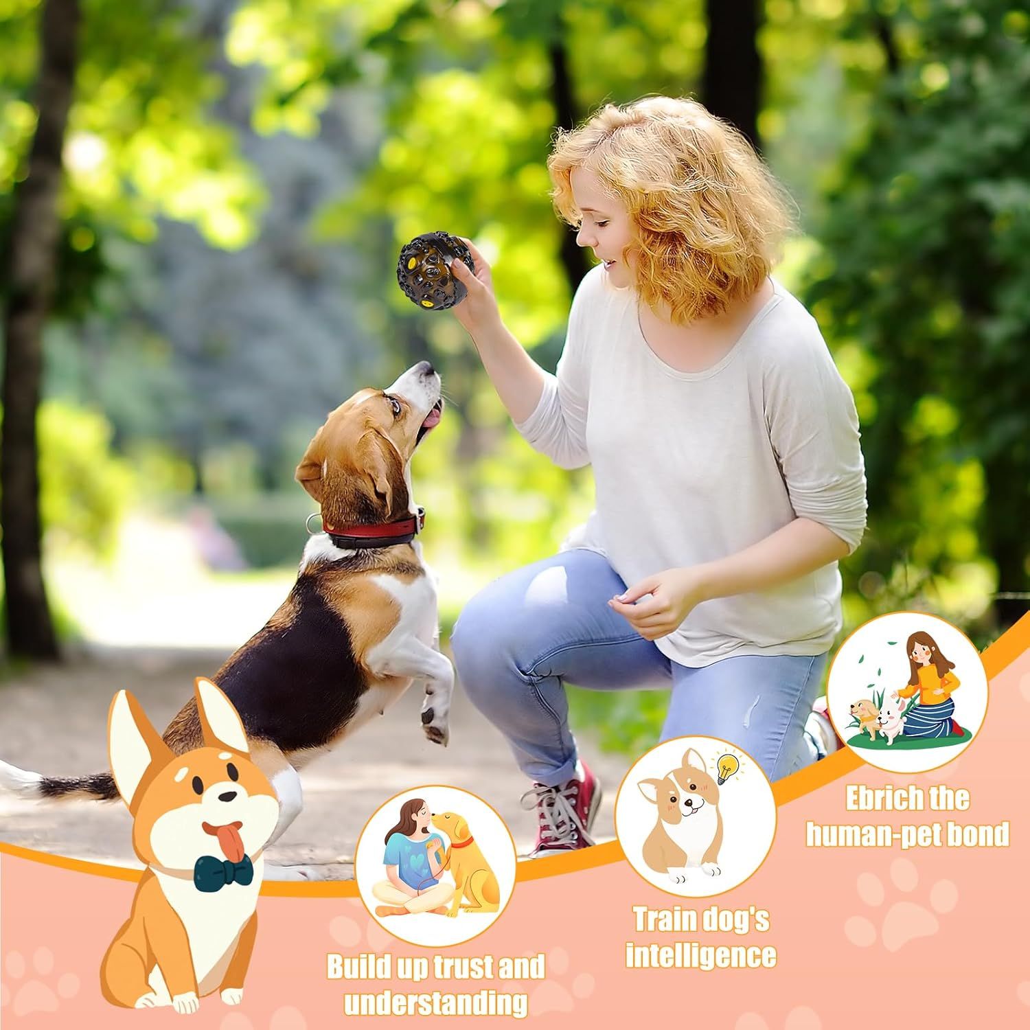 Interactive Dog Toy,Squeaky Giggling Sound,Durable for Small Medium Large Dogs,Tough Dog Ball Chew Toy,The Best Interactive Toy Ball for Dogs and Cats (Yellow) - Yellow image number 5