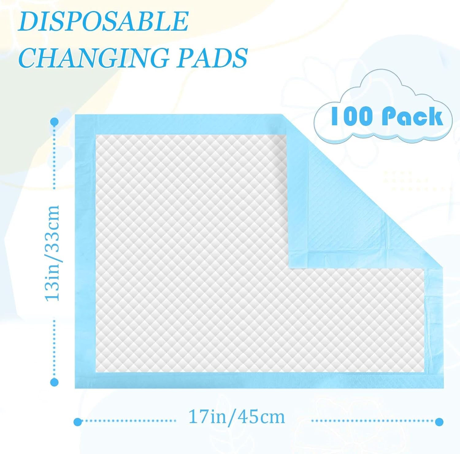 100 Pcs Baby Disposable Underpad Disposable Changing Pads for Baby Waterproof Portable Diaper Changing Pad,Quick Drying Features Breathable for Newborn -Protector Mat (17Inx13In) image number 5
