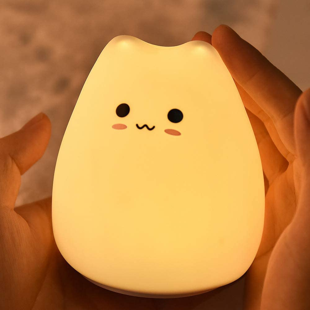 Cat Night Lamp Cute Night Light for Kids Baby Soft Silicone Bedside Lamp 7 Colors Nursery Light (2) image number 2
