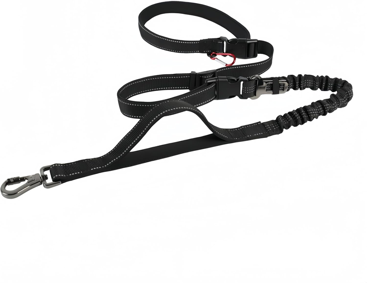 Kawlxpp Hands-Free Retractable Bungee Dog Leash 140&ndash;195 Cm Dual Padded Handles 360&deg; Swivel Clip Reflective Seat-Belt Buckle Waist & Handheld for Medium & Large Dogs (Black)