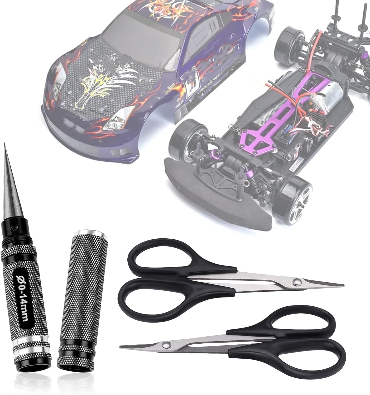 RC Body Reamer Hole Puncher, Curved Scissors & Straight Scissor RC Car Body Mounting 3Pc Combo Set,0-14Mm Hole (Black) image number 3