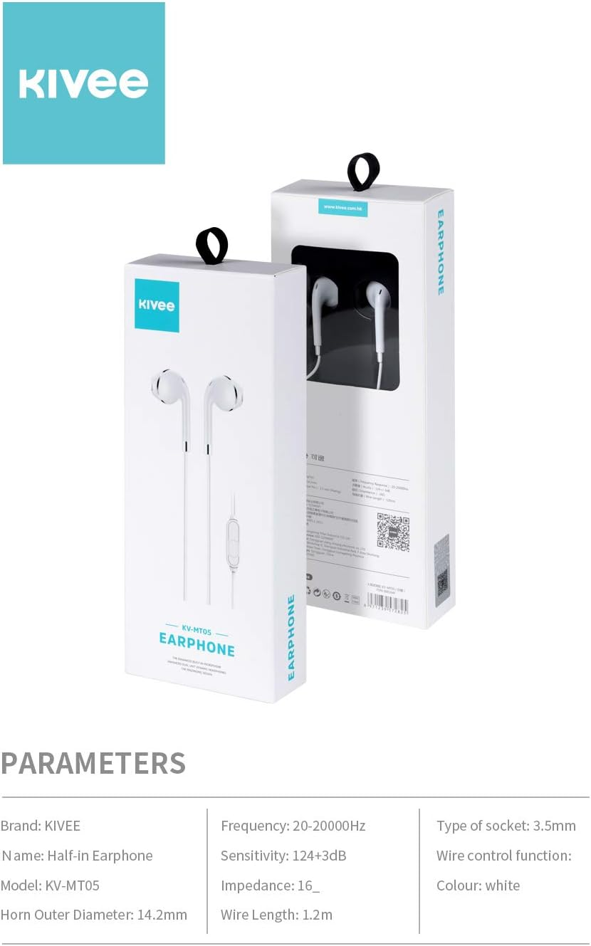KIVEE MT05W Earphone 3.5Mm 1.2M White