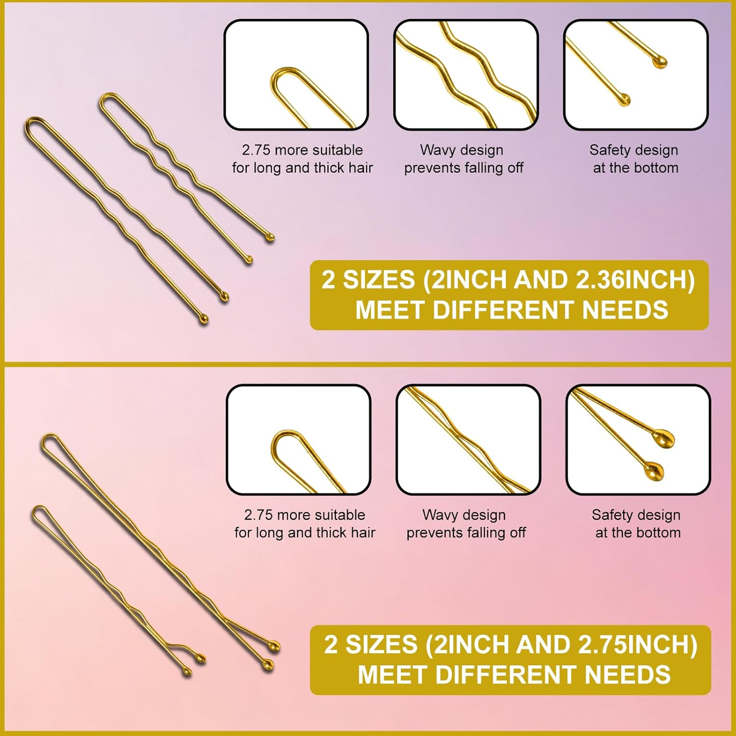 Pack of 200 Hair Pins, Bobby Pins, Gold, Hair Clips, Hair Pins for Women, Ladies, Girls, Hair Accessories, Bun Pins, for Hair Accessories, with 100 Pieces Invisible Clear Hair Bands (Gold) image number 3