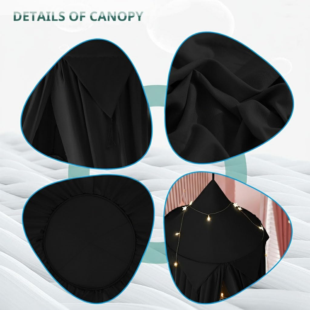 Akiky Bed Canopy for Kids Boys Baby Bed with Lights,Dream Catcher,Hanging Canopy for Indoor Outdoor Castle Canopy for Reading Nook House Decoration (Black) - Green image number 7