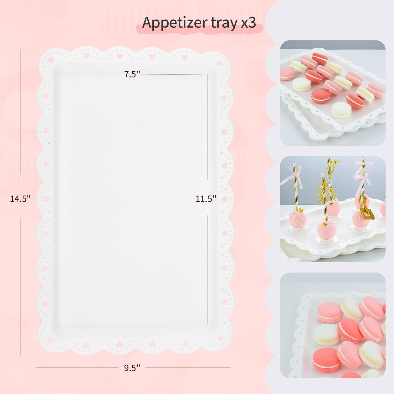 NWK 5 Piece Cake Stand Set with 2Xlarge 3-Tier Cupcake Stands + 3X Appetizer Trays Perfect for Wedding Birthday Baby Shower Tea Party (White) - Black image number 6