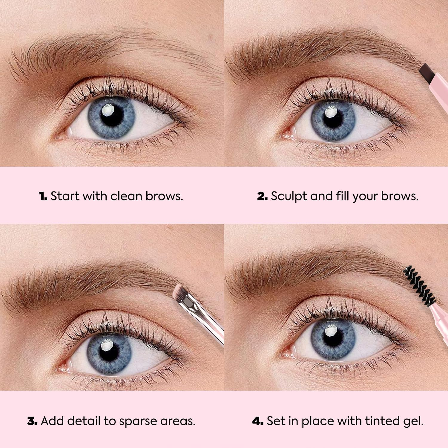 VIOLA HOUSE Eyebrow Gel Taming & Defining,Eyebrow Pomade+Eyebrow Pencil+Eyebrow Brush,Eyebrow Kit 4Pcs,Long Lasting,Creating Natural-Looking Brows（Black） image number 6