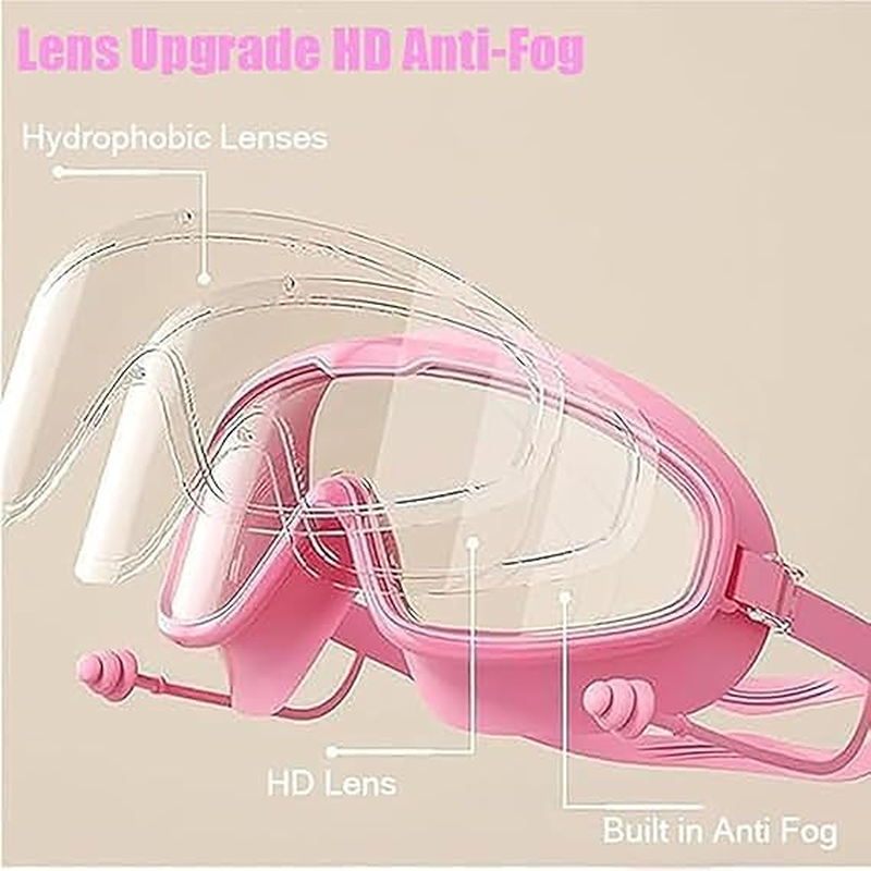 Kids Swim Goggles, Swim Goggles Large Frame, Swimming Glasses for Children, Anti-Fog, Watertight, Soft Silicone Frame and Strap Blue image number 4