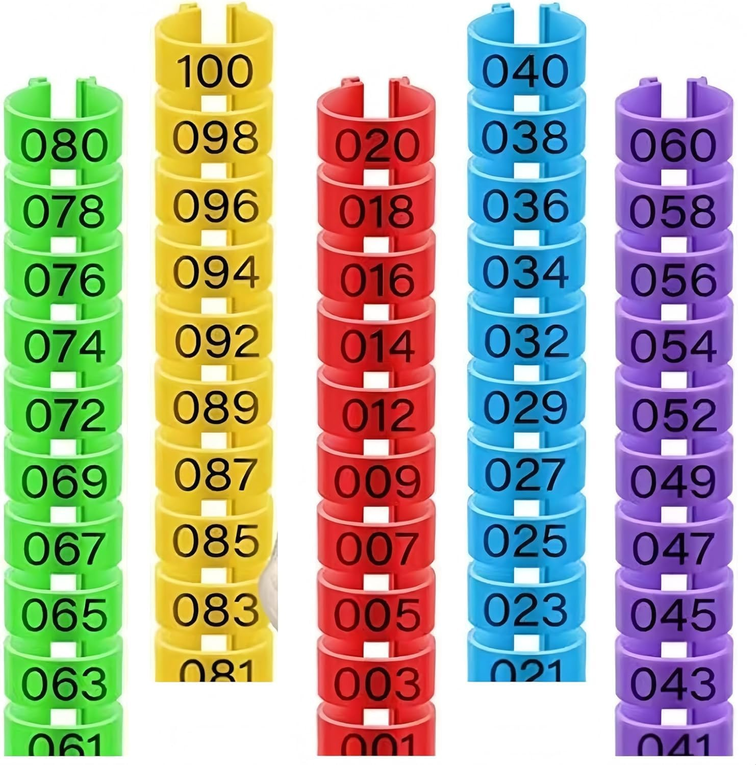100Pcs Clip on Leg Rings Band Foot,Ai-Oumleef Chicken, 5 Colors Numbered,Colorful 001-100 Numbered Pigeon Foot Rings Birds Tags Leg Bands Clip for Dove Parrot Bird Identification(16Mm)