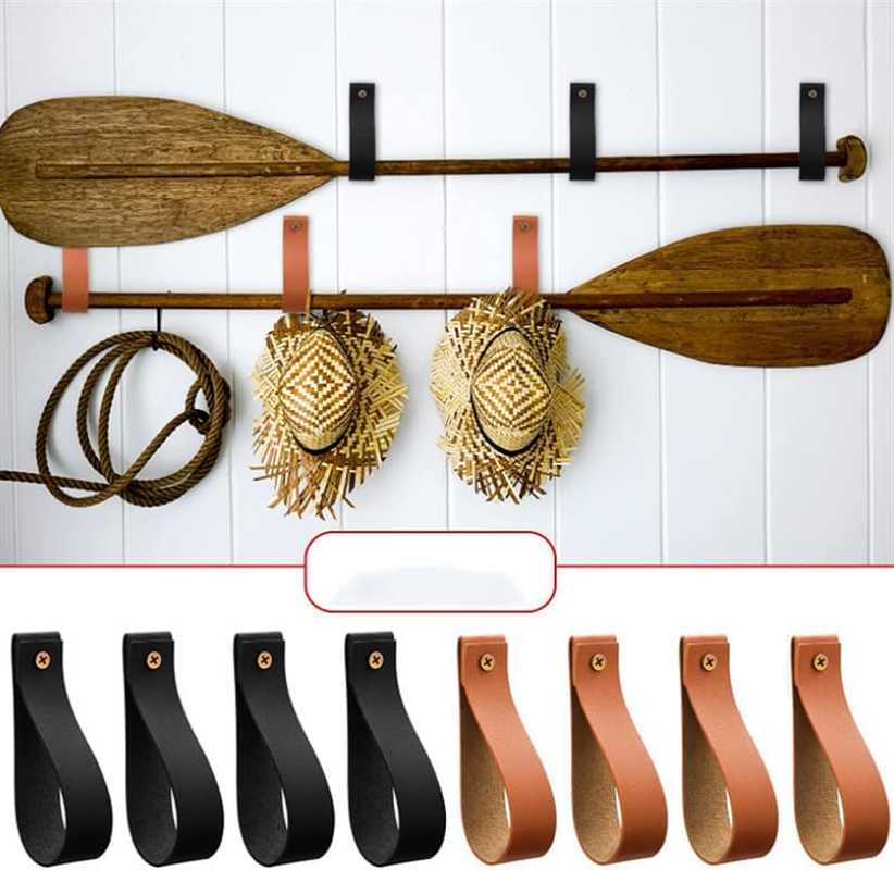 4Pcs Wezxrauo Leather Curtain Rod Holders, Bohemian Style Wall Hooks for Bathroom Bedroom Living Room, Decorative Curtain Tiebacks with Rustic Hardware image number 4