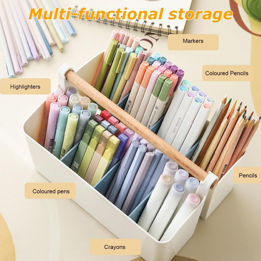 2 Pack Art Caddy Organizer,Large Pen Holder,Pen Storage Box with Handle,Classroom Art Organizers,Diy Divided Basket,For Makeup Art Supplies, Sewing, Colored Pencils image number 1