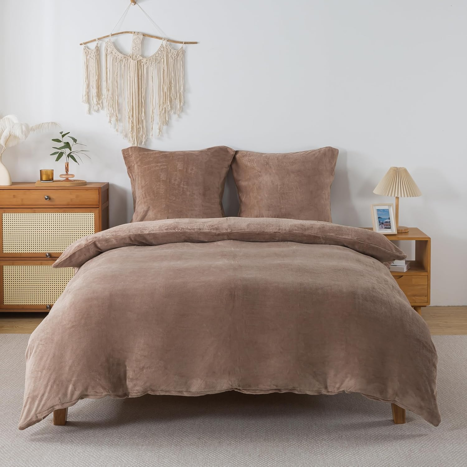 Rongrongin Fluffy Bed Linen 155 X 220 Cm Grey - Autumn Winter Duvet Cover Fleece with 1 Pillowcase 80 X 80 Cm, Warm Soft Cuddly Bedding Set with Zip, Winter Bedding for Single Bed