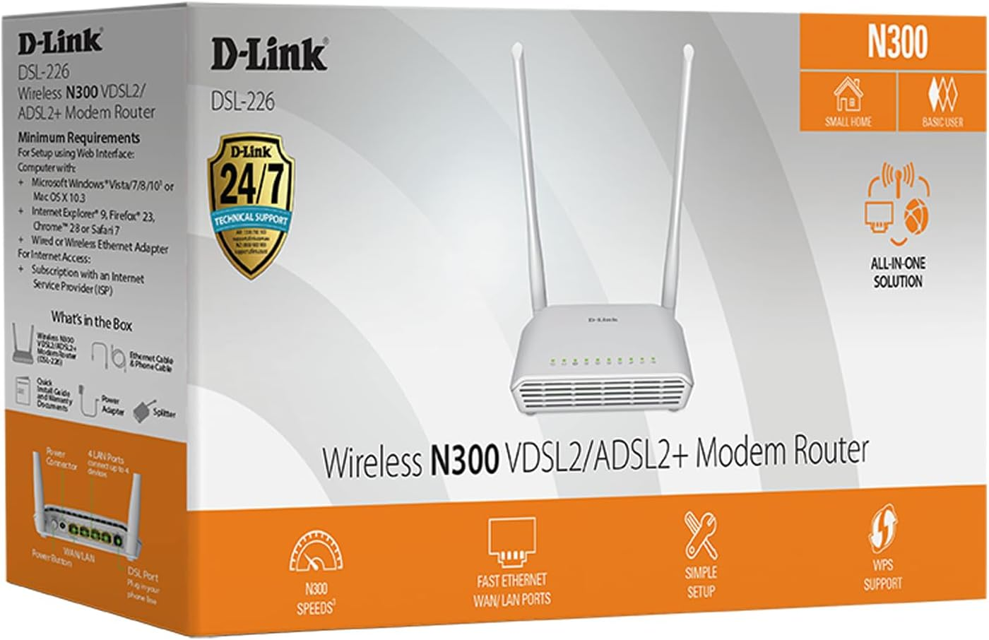 D-Link DSL-226 N300 Wireless VDSL2/ADSL2+ Modem Router - Wifi 4, NBN Compatible, 4 X LAN Ports, USB 3.0, Gaming & Networking Devices image number 6