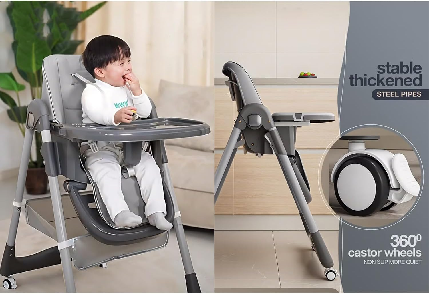 4 in 1 Baby High Chair for Dining & Feeding &ndash; Adjustable Toddler Highchair with 4 Wheels, Foldable & Portable Design, Bpa-Free Tray, Safe 5-Point Harness, Suitable for 6 Months to 6 Years (White) image number 5