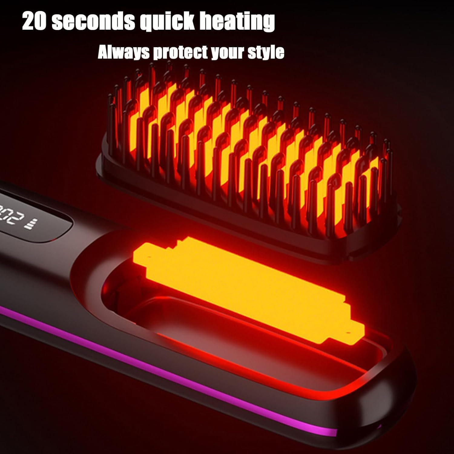 Gobrush Pro 2025, Gobrush Pro Hair Cordless, 2 in 1 for Straightening and Curling, with LED Display, 20S Fast Heat Up, 3 Temperature Settings (Purple) - Black image number 2