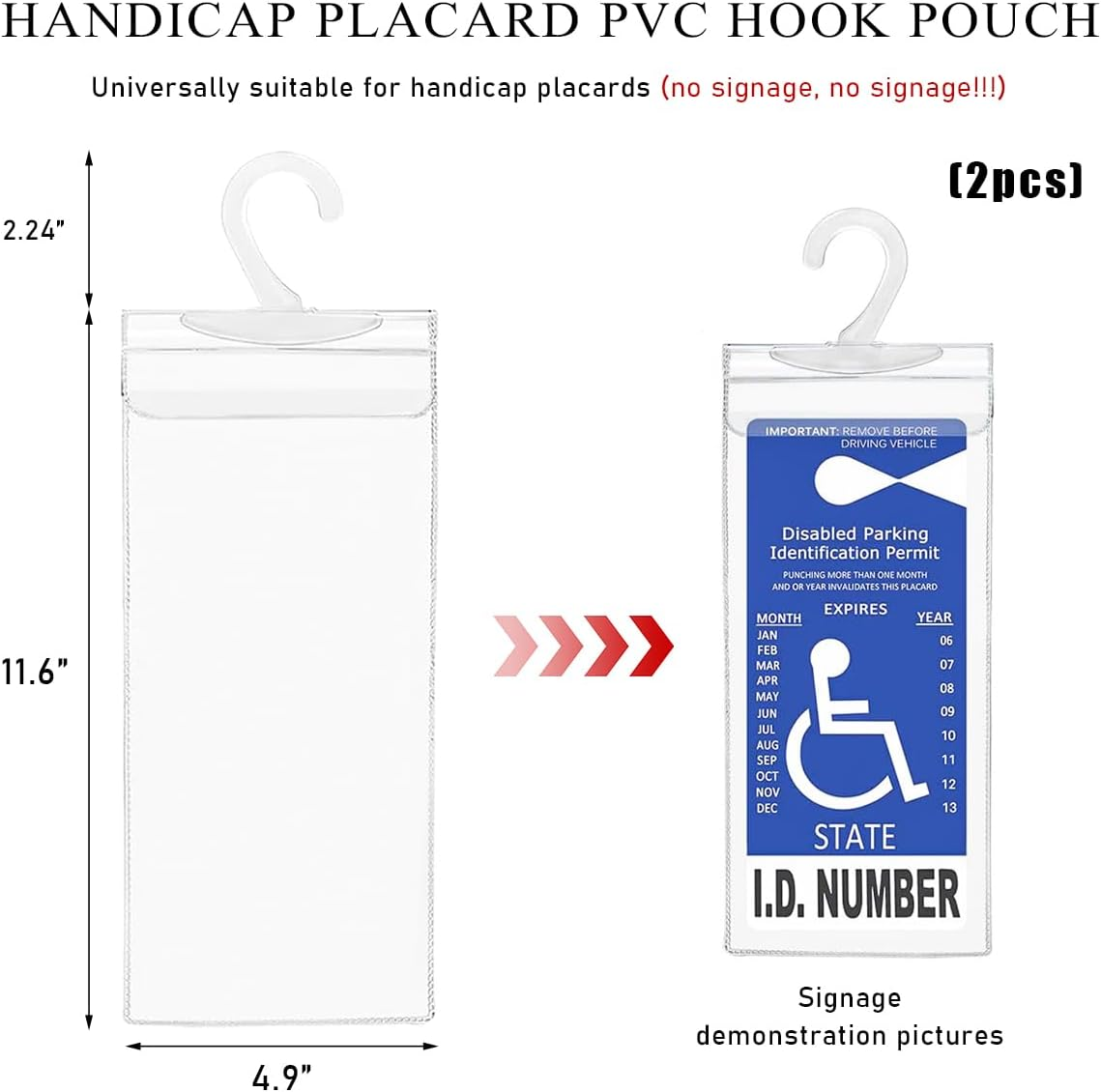 Gasedin 2 PCS Handicap Placard Holder, 11.6"&times;5" Ultra Transparent Parking Permit Placard Protector, Disabled Parking Sign Protective Cover with Large Hook, Universal Car Accessories image number 3