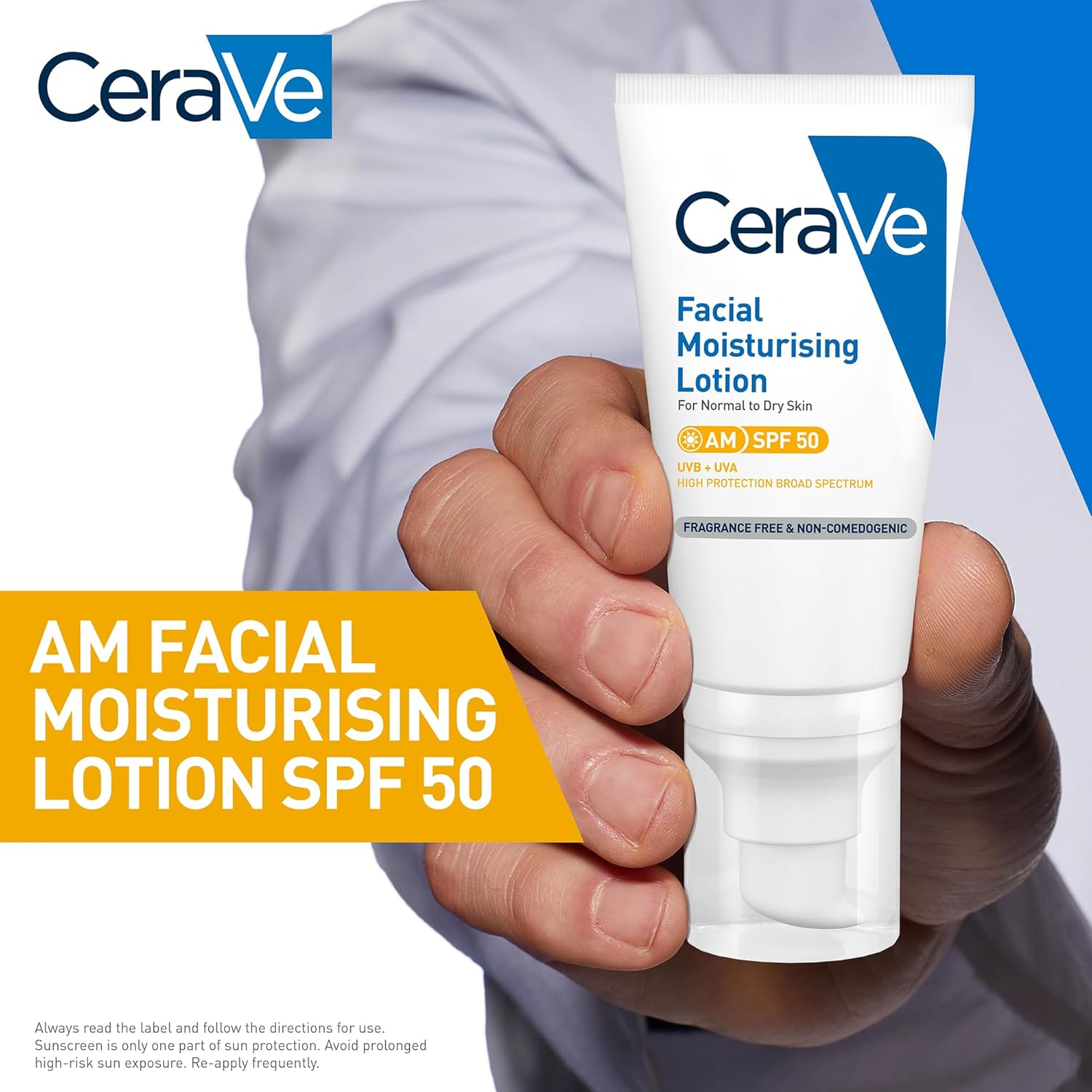 Cerave Facial Moisturising Lotion AM SPF50 52Ml, Sunscreen & Face Moisturiser 2-In-1 with UVA/UVB Protection, Ceramides + Hyaluronic Acid + Niacinamide + MVE Technology, Non-Greasy + Fragrance Free, Suits Sensitive Skin image number 5