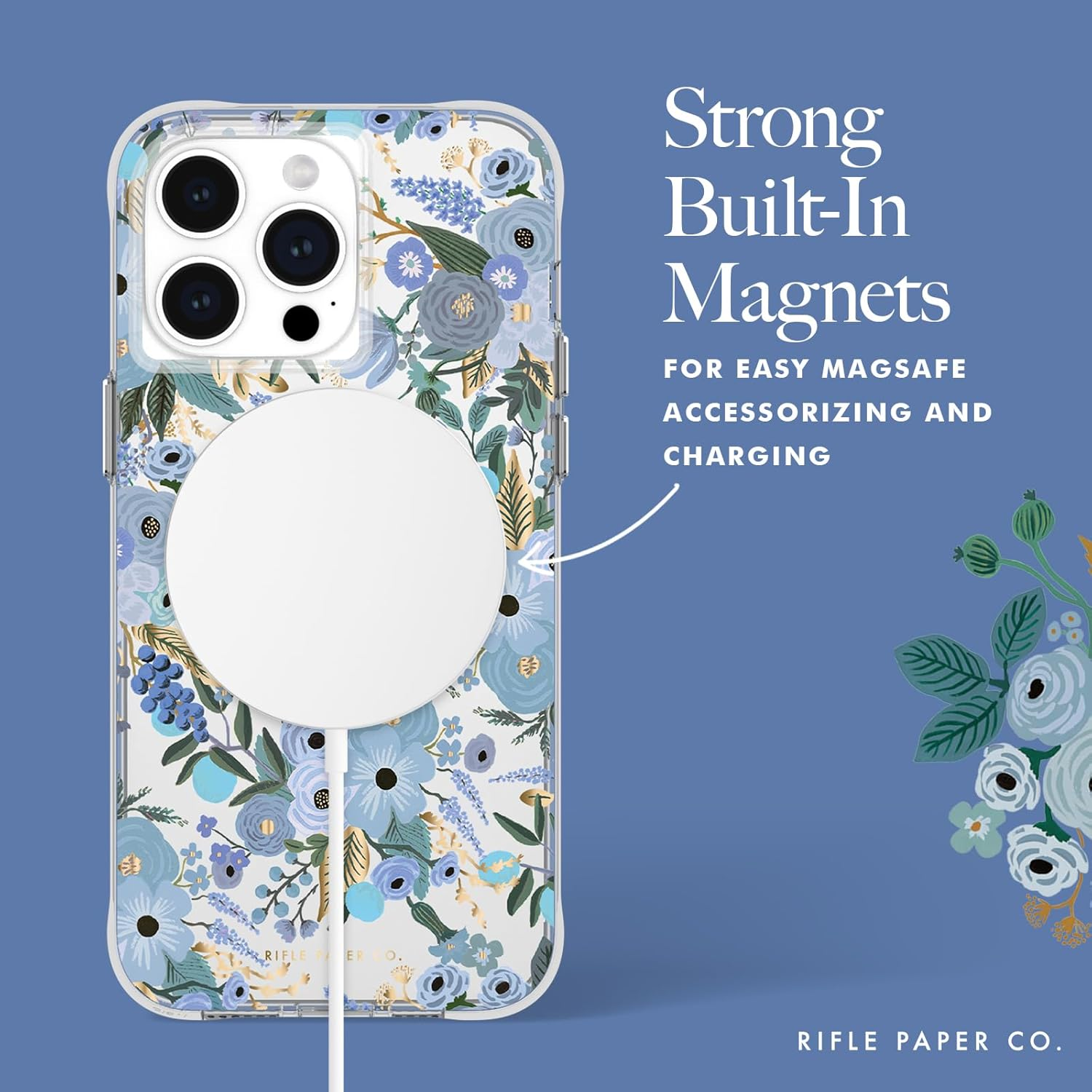 Rifle Paper Co. Iphone 15 Pro Max Case [Compatible with Magsafe] [12Ft Drop Protection] Cute Iphone Case 6.7" with Floral Pattern, Anti-Scratch Tech, Shockproof Material, Slim Fit - Garden Party Blue image number 4