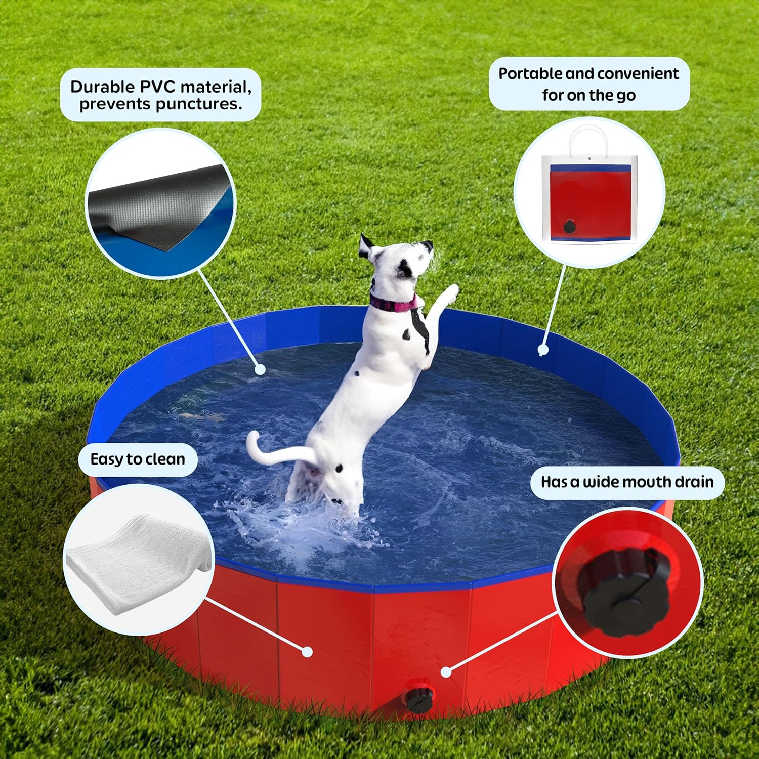 Pet Pool and Bathing Tub-Foldable with Carrying Bag Included, Travel Friendly Tub for Bathing or Playtime-For Dogs, Cats and More, 47X12 by Petmaker image number 4