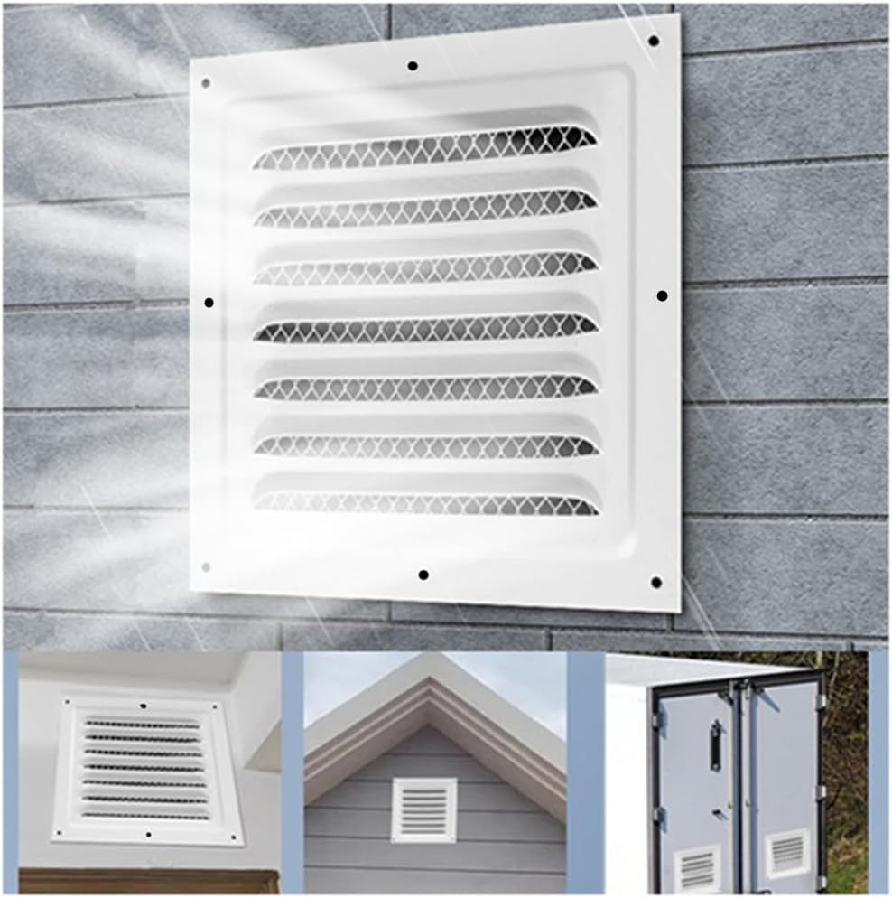 White Vent Cover, Granmagazz Attic Vent Soffit Vent Aluminum Wall Vent Metal Shed Vent Square Vent Louver Vent Grille with Built-In Insect Screen for Home Improvement Vent Duct Cover 25X25Cm image number 3