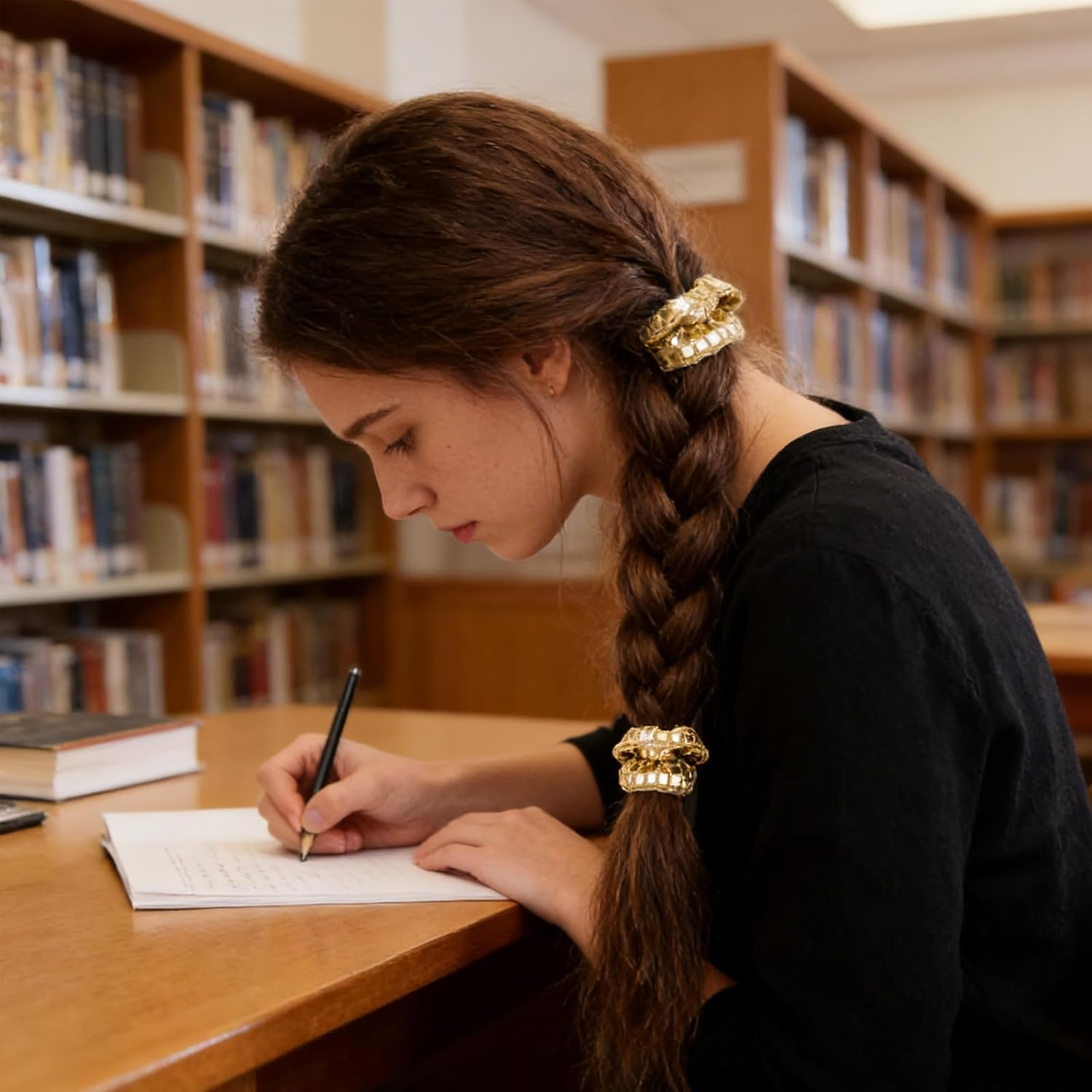 Women Girls Gold and Silver Glitter Sequin Hair Bands Elastic Metallic Glitter Ponytail Holder for Disco Retro Theme Party Music Festival image number 5