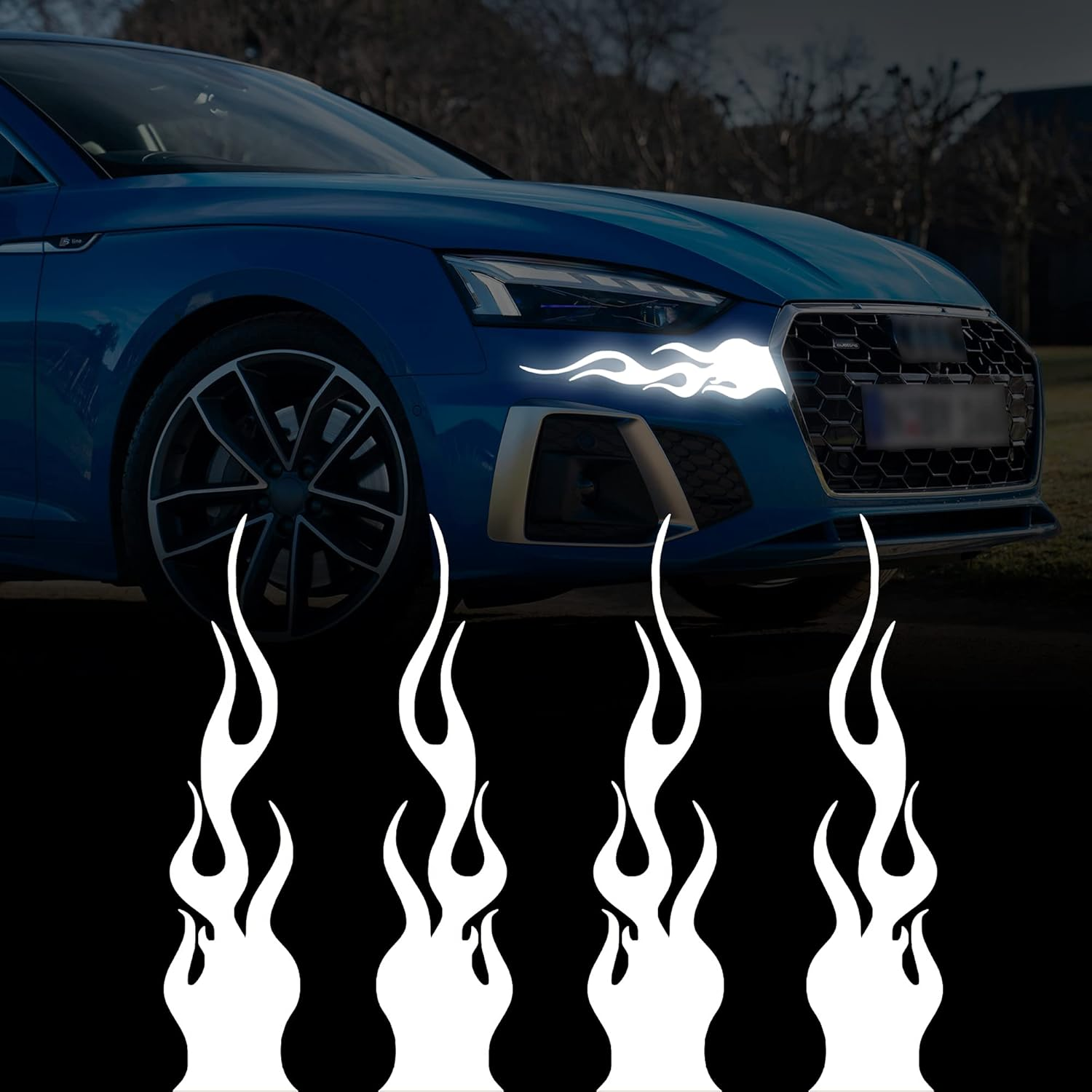 TOMALL 4 Pcs 11.4'' Flame Reflective Sticker for Car Vinyl Racing Sports Flame Stripe Decal for Golf Cart Off-Road Vehicles Motorcycles Bike Skateboard Laptop DIY Decoration (Gradient)