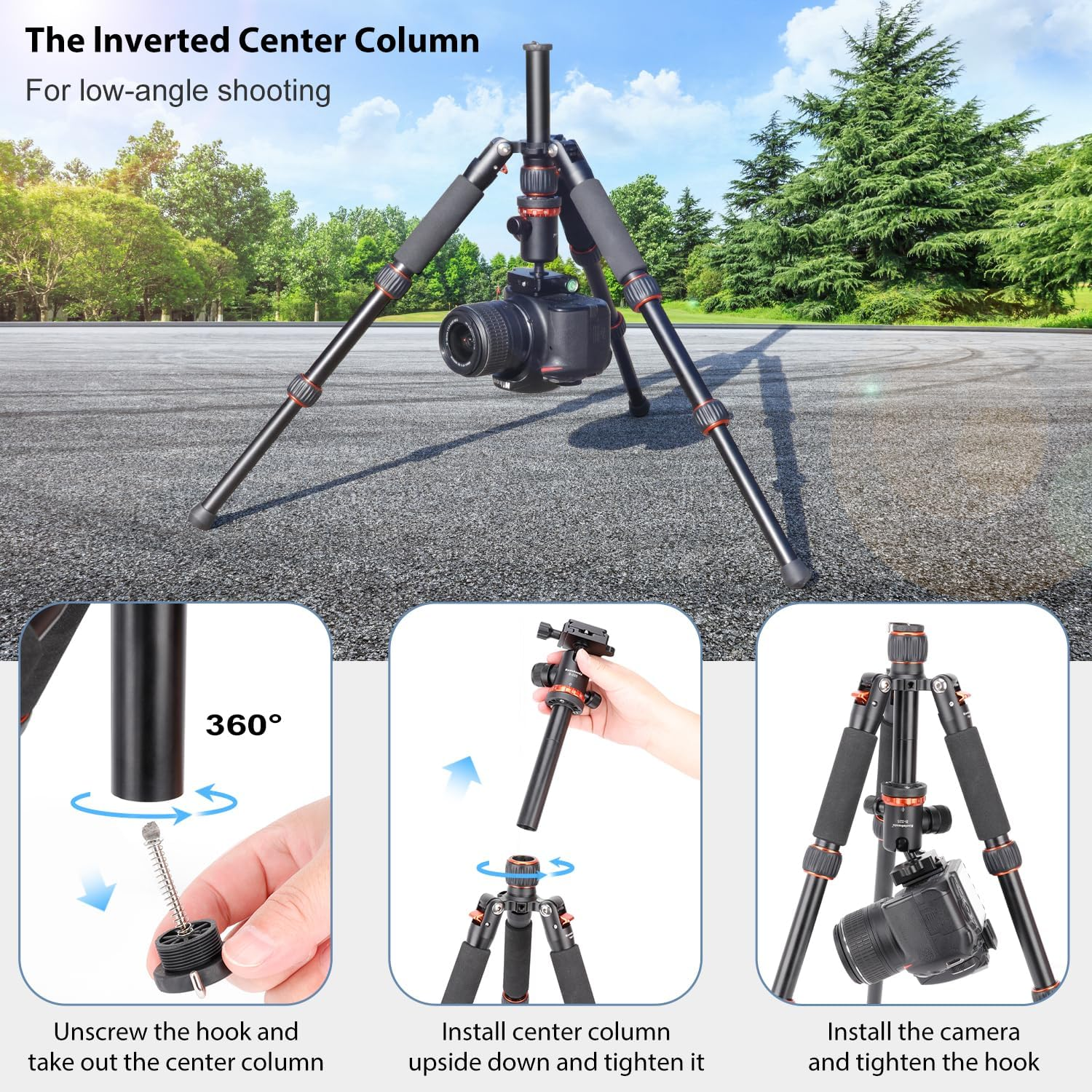 Koolehaoda Camera Mini Tripod 25Inch Portable Metal Tripod with 360&deg; Ball Head, 1/4" Arca Type Quick Release Plate for DSLR Camera Video Camcorder, Load up to 10KG - (Orange) image number 5