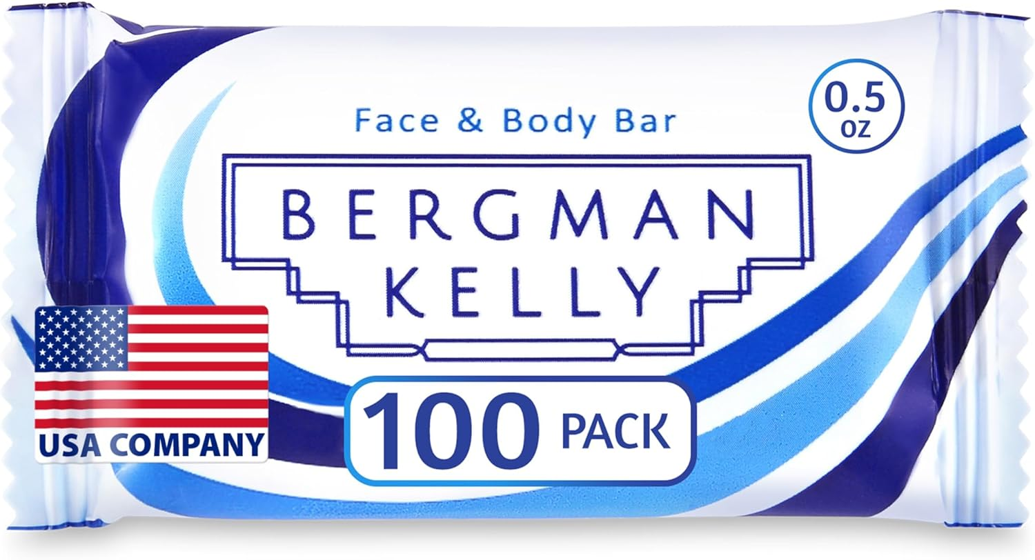 BERGMAN KELLY Travel Soap Bars, Travel Size Luxury Bulk Hotel Bar Soap; Small Individually Wrapped Soap Hotel Toiletries in Travel Sizes for Airbnb, Motel (Hotel Size 1Oz (New), D. 100 Pack)