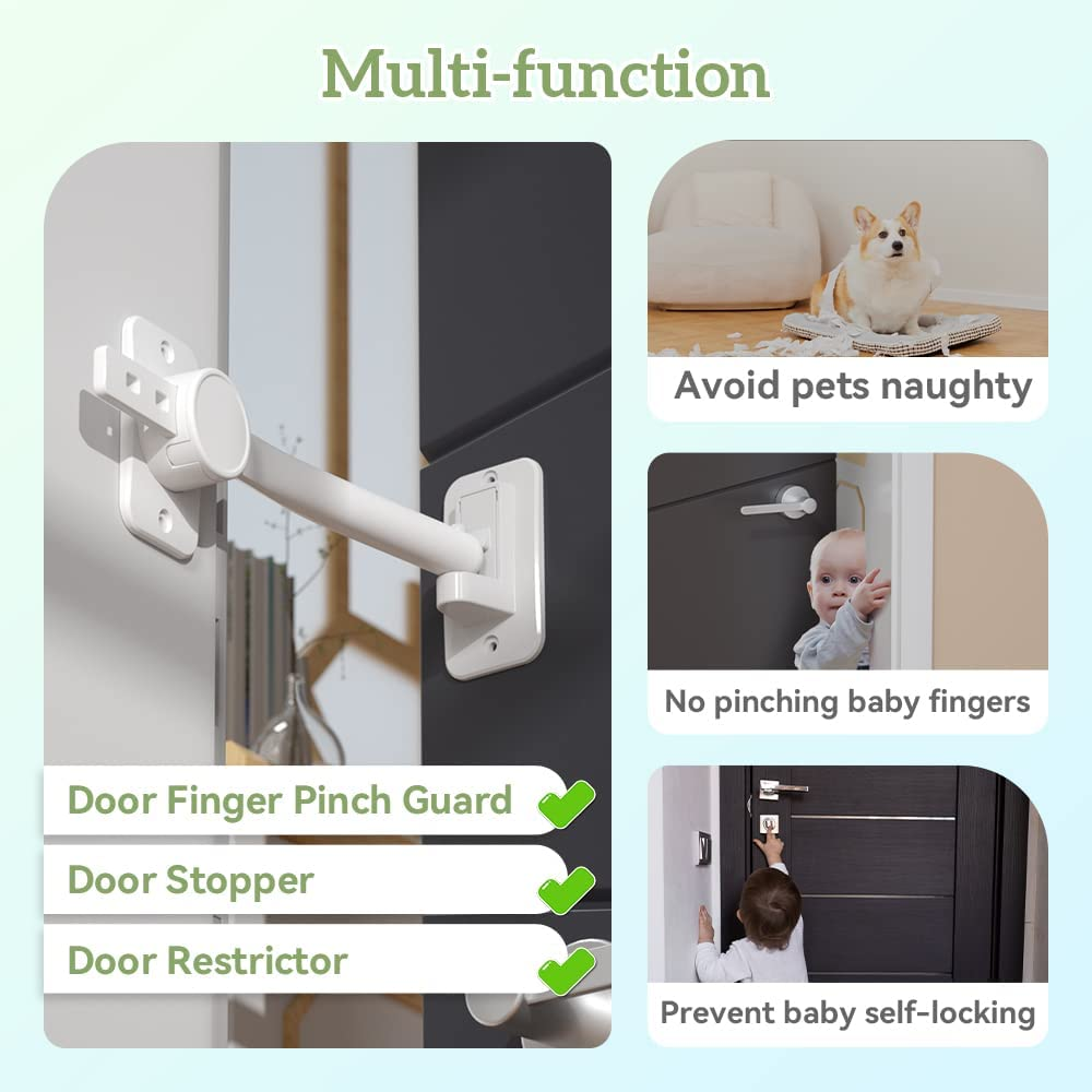 SAFELON Baby Safety Door Finger Pinch Guard, Lock & Stopper for Kids & Pets, Convenient Cats Entry, Adjustable Latch for Dogs No More Pet Gates (White) image number 6