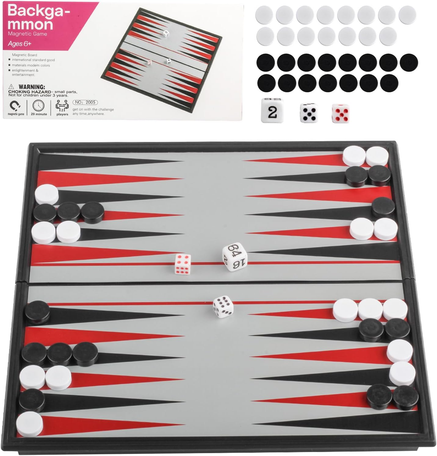 ZUNIPLEX Magnetic Backgammon Set,Dice Game,Magnetic Pieces,Small Land-Based Game,Board Game for Kids Beginner Travelling Chess Piece Set with Portable Storage Board(25Cm*25Cm) image number 3