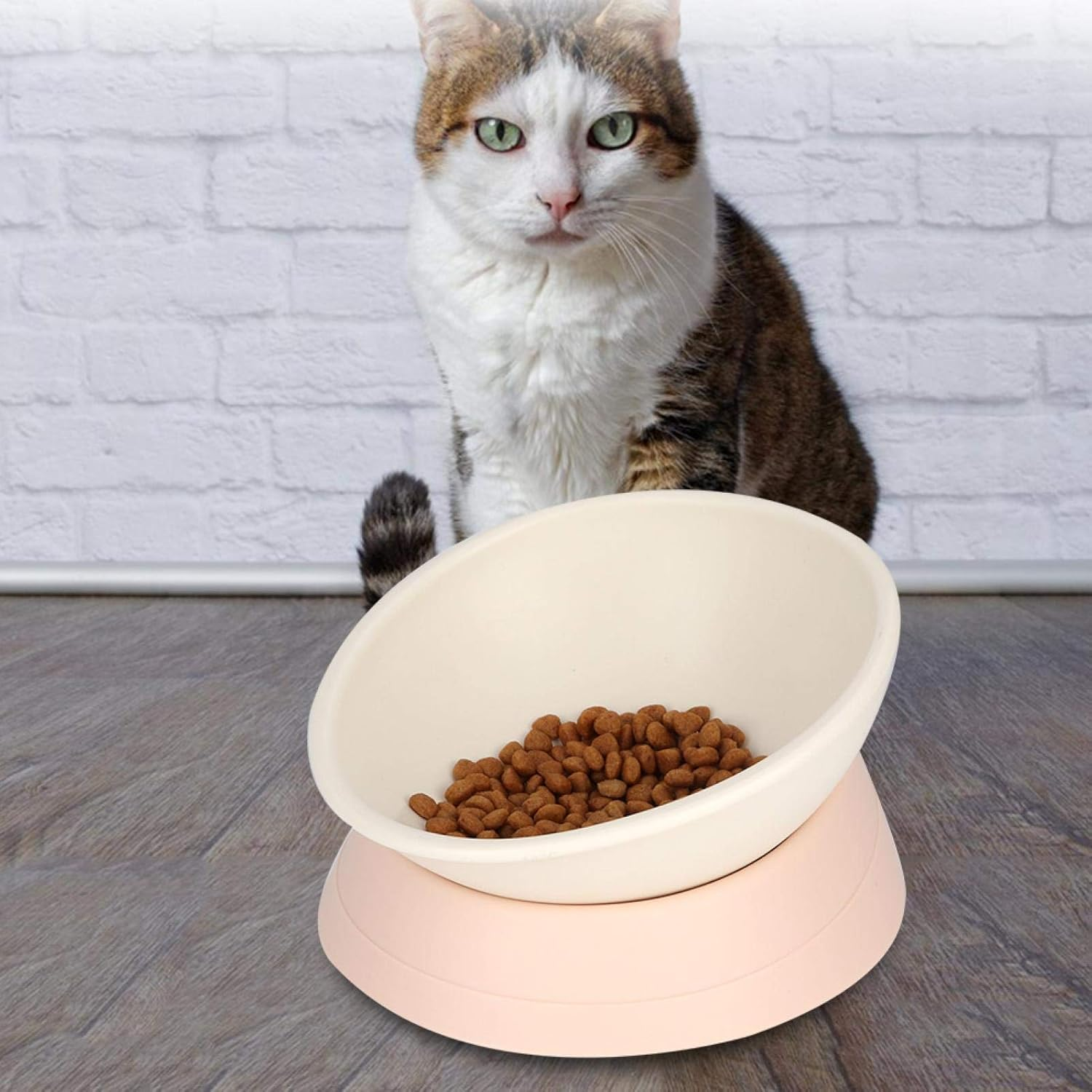 EVTSCAN Pets Dog Cat Bowl, Raised Cat Food Water Bowl, Detachable Elevated Stand Pet Feeder Bowl, No-Spill, 0-30&deg;Adjustable Tilted Pet Bowl(白色)