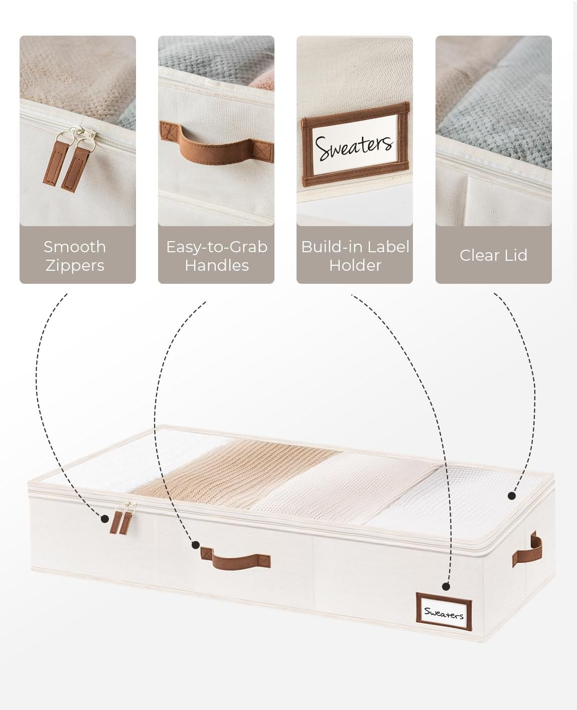 Storageworks Large under Bed Storage Containers with Handles and Label Holder, 2 Pack Ultra-Thick Fabric Underbed Bins, Closet Organizer for Clothes, Blankets, Sweater image number 3