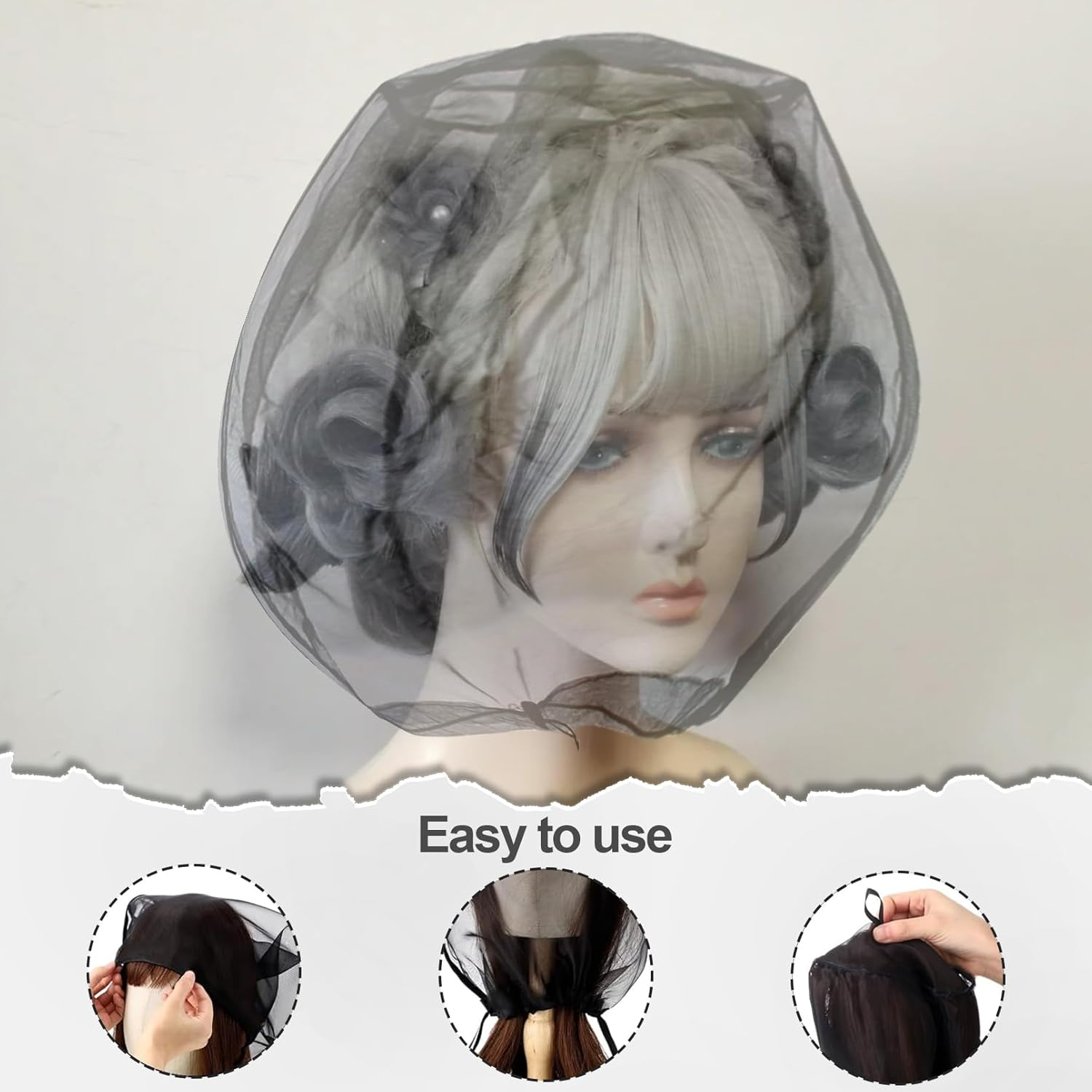 2 Pack Hair Extension Storage Bag,Adjustable Wig Bag with Drawstring Portable Travel Organizer for Protecting Wigs on Mannequin Wig Head from Dirt and Dust(Black) image number 6