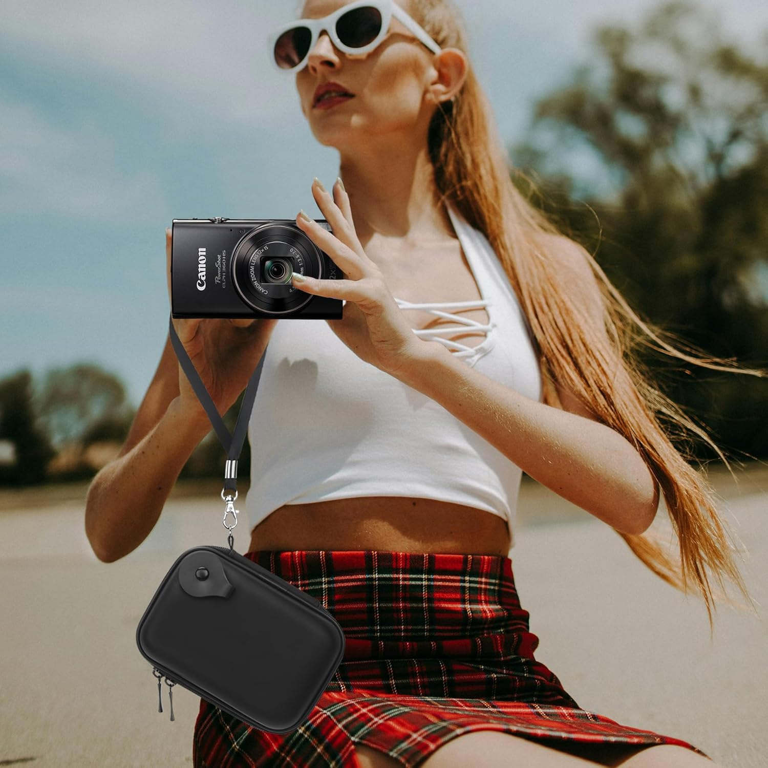 Lacdo Camera Carrying Case for Canon Powershot ELPH 360/200/185/180/190/350, Sony Cyber-Shot DSC-W830/WX350/WX500/W810/W800 Digital Camera, Hard EVA Protective Storage Trave Bag, Black+Black