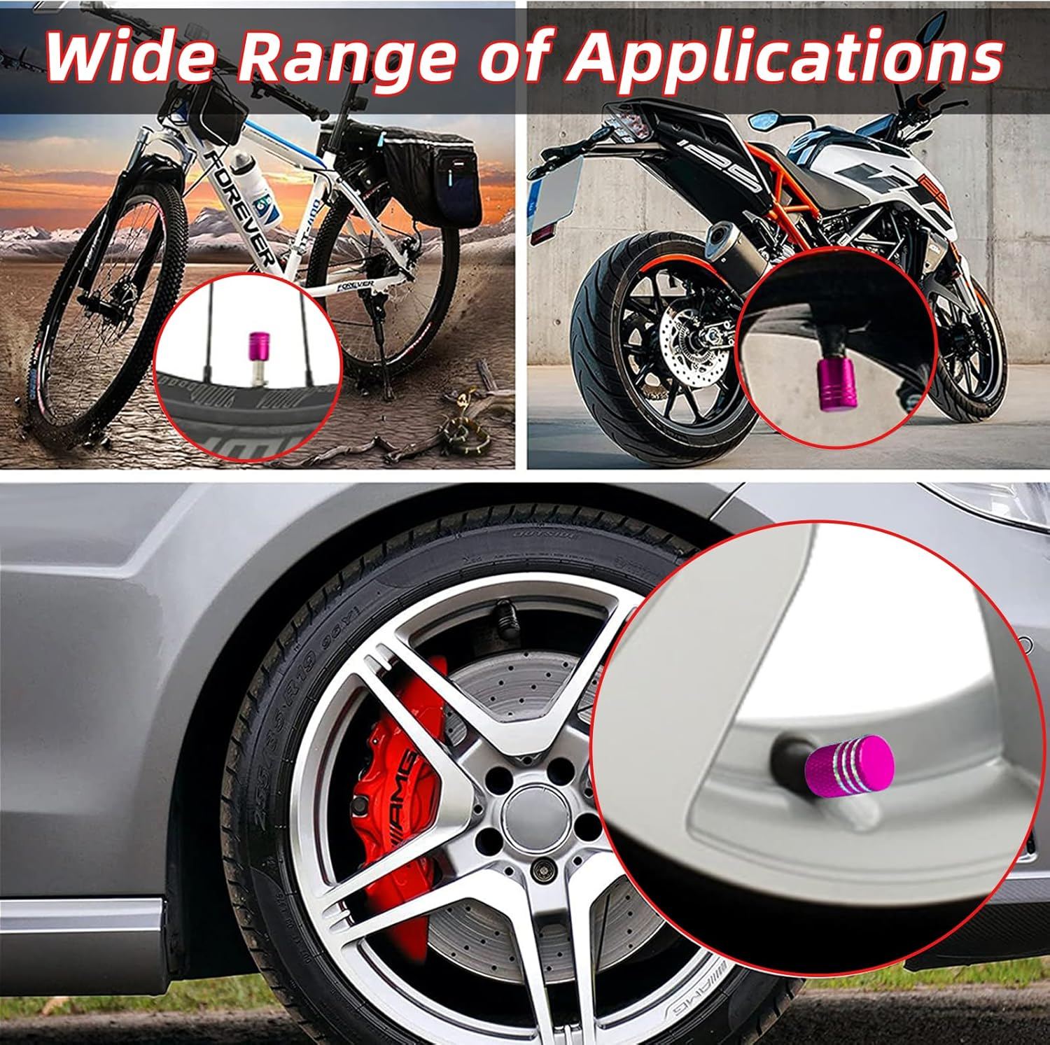 Ziciner 8 PCS Tire Valve Stem Cap Cover, Dustproof Valve Cover with Rubber Ring, Corrosion Resistant Leak-Proof Aluminum Alloy Wheel Valve Covers for Car, Truck, Motorcycle, Bike (Pure Color Pink) image number 2