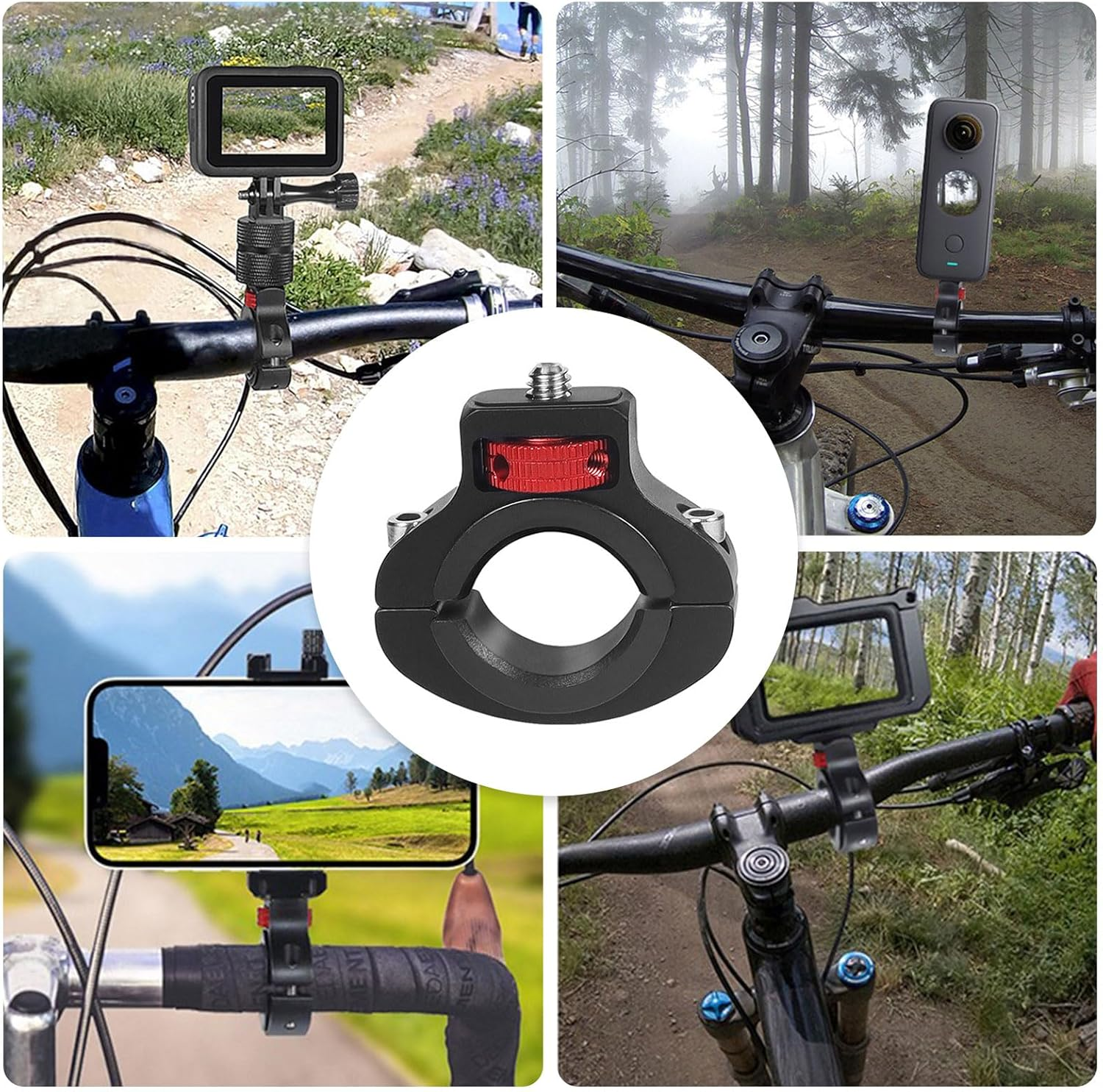 Aiyraa Bicycle Mount Camera Mount 360&deg; Rotatable Clamp for Handlebars, Action Camera Mount for Bicycle and Motorcycle, 1/4 Mount for Gopro and Other Action Cameras image number 5